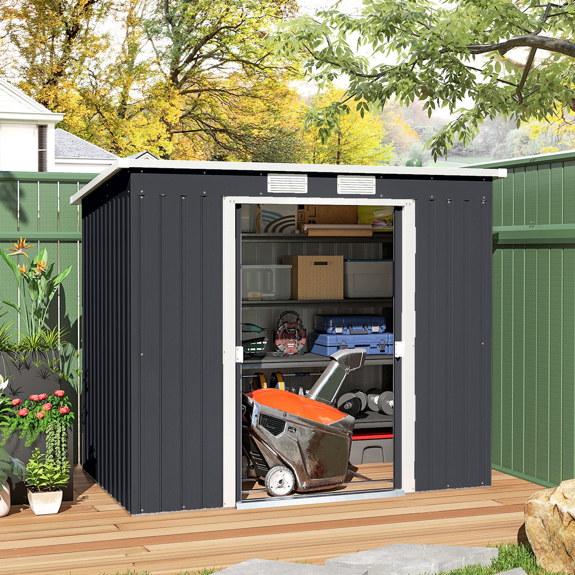 7 x 4ft Galvanized Steel Garden Shed with Foundation Kit-Patio & Garden > Lawn & Garden > Sheds-DECOROLALA