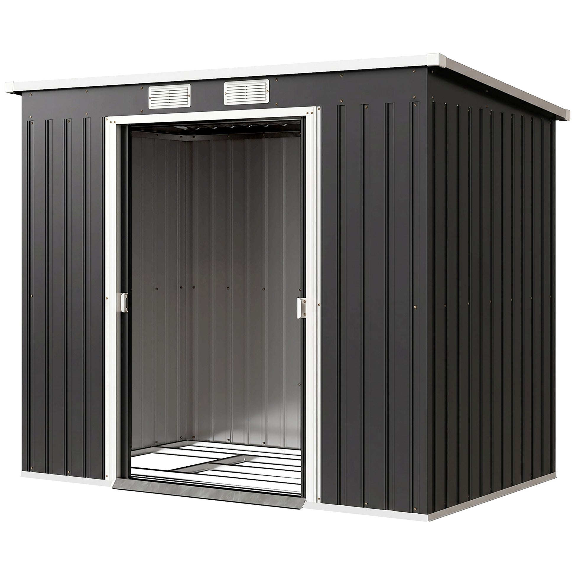 7 x 4ft Galvanized Steel Garden Shed with Foundation Kit-Patio & Garden > Lawn & Garden > Sheds-DECOROLALA