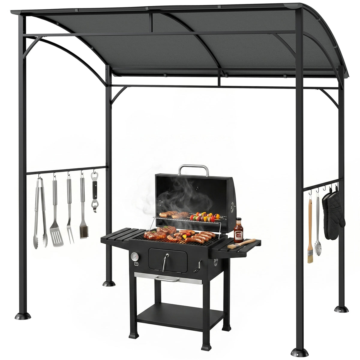 7' x 5' BBQ Grill Gazebo - Charcoal Grey Steel Frame Tent-BBQ Grill Gazebos-DECOROLALA