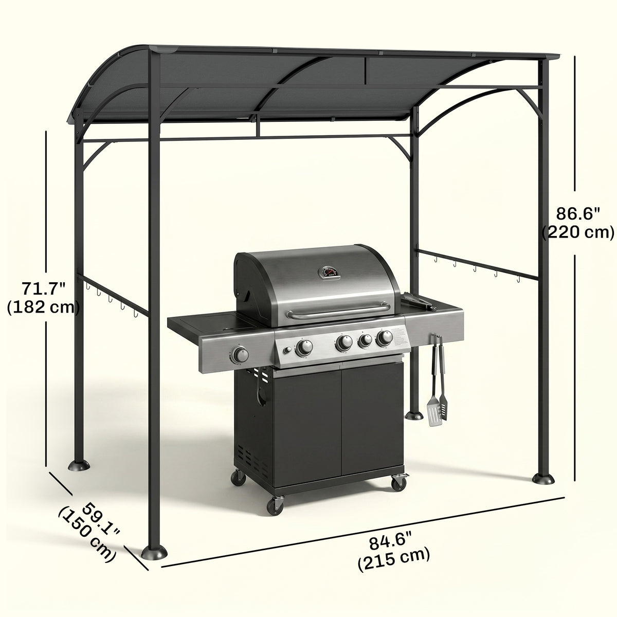 7' x 5' BBQ Grill Gazebo - Charcoal Grey Steel Frame Tent-BBQ Grill Gazebos-DECOROLALA