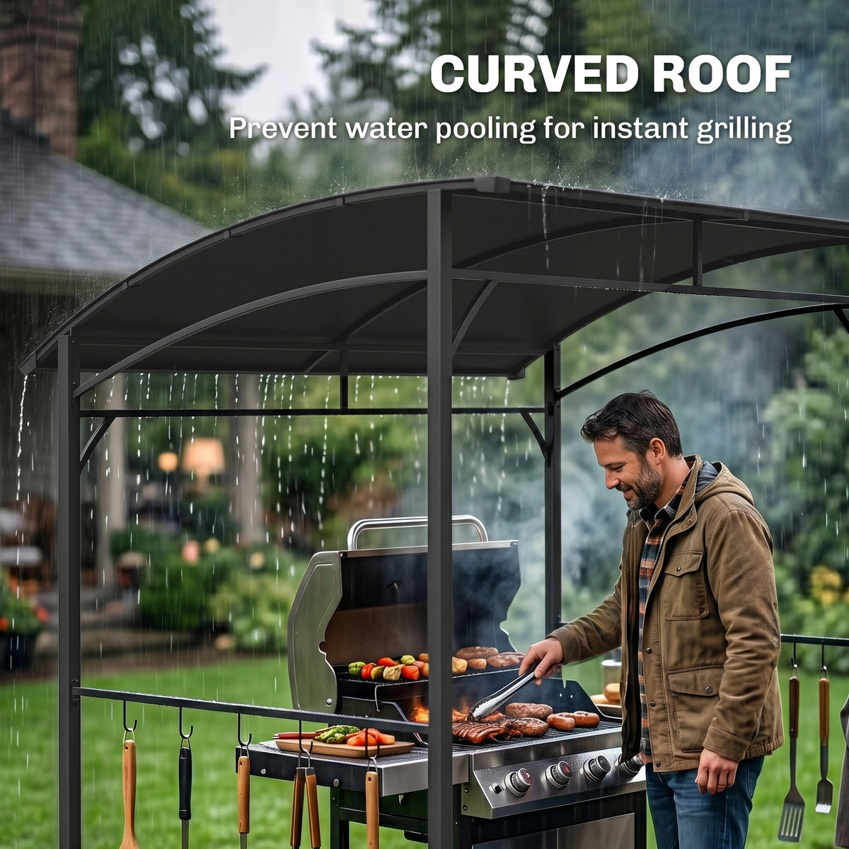7' x 5' BBQ Grill Gazebo - Charcoal Grey Steel Frame Tent-BBQ Grill Gazebos-DECOROLALA