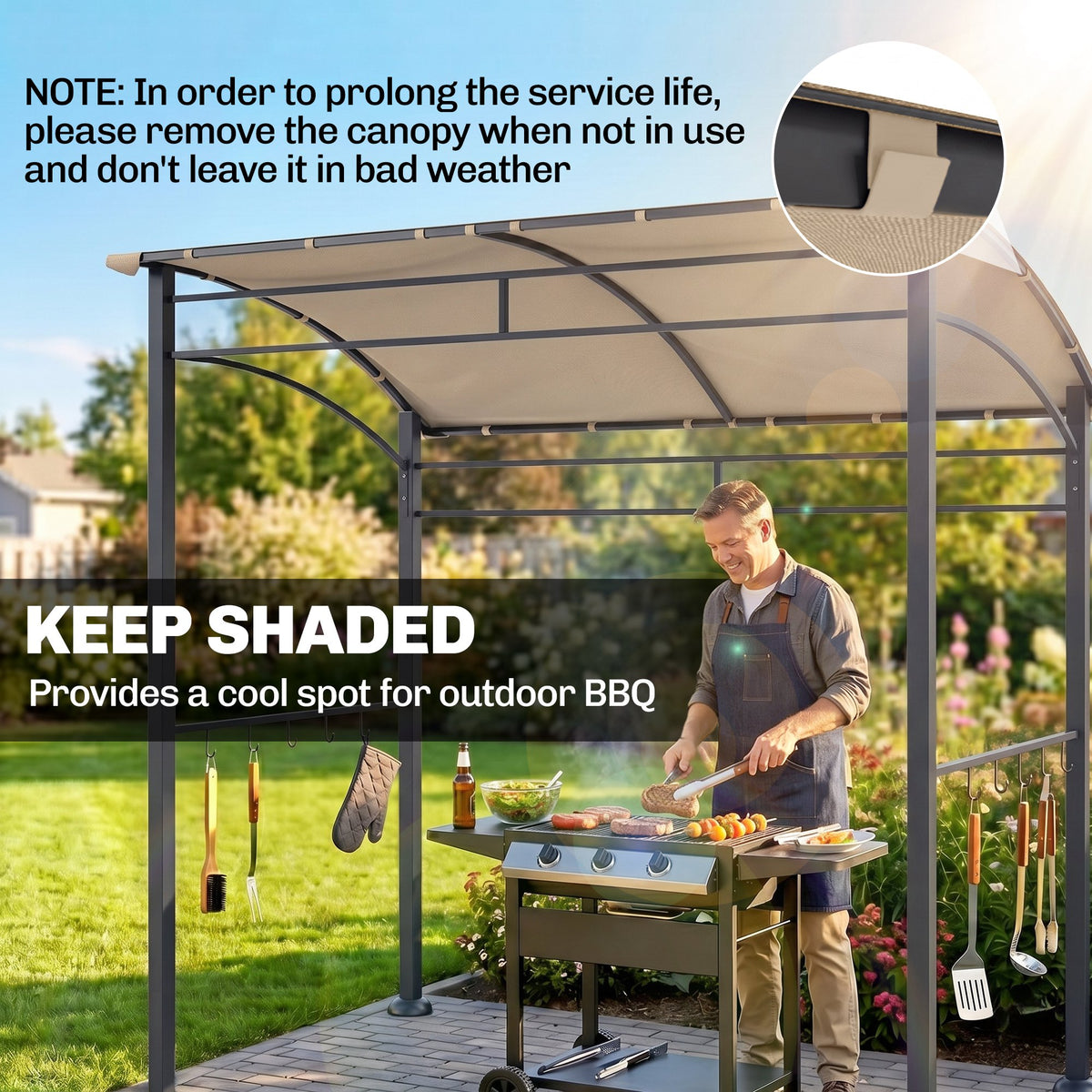 7' x 5' BBQ Grill Gazebo - Khaki Steel Frame Canopy-BBQ Grill Gazebos-DECOROLALA