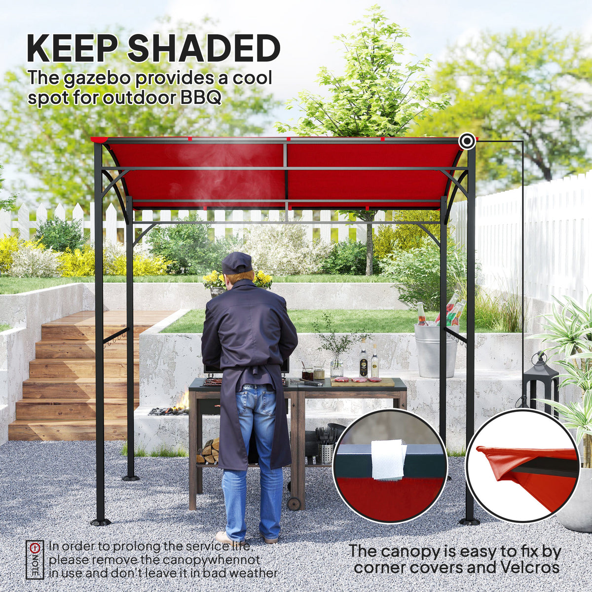 7' x 5' BBQ Grill Gazebo - Wine Red Steel Frame Canopy-BBQ Grill Gazebos-DECOROLALA