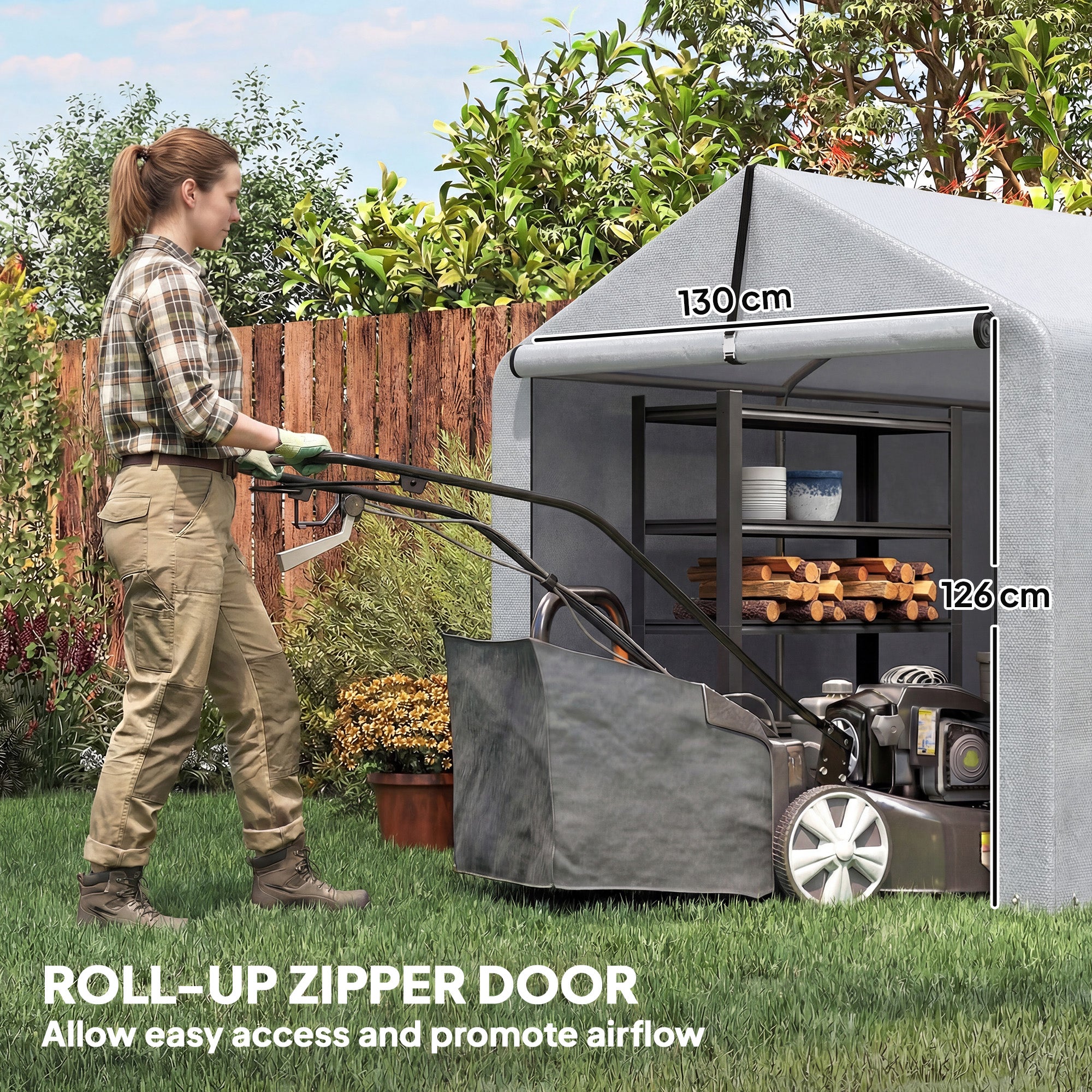 7' x 5' Portable Bike Storage Shed - Light Grey PE Tent-Patio & Garden > Lawn & Garden > Sheds > Portable Shed-DECOROLALA
