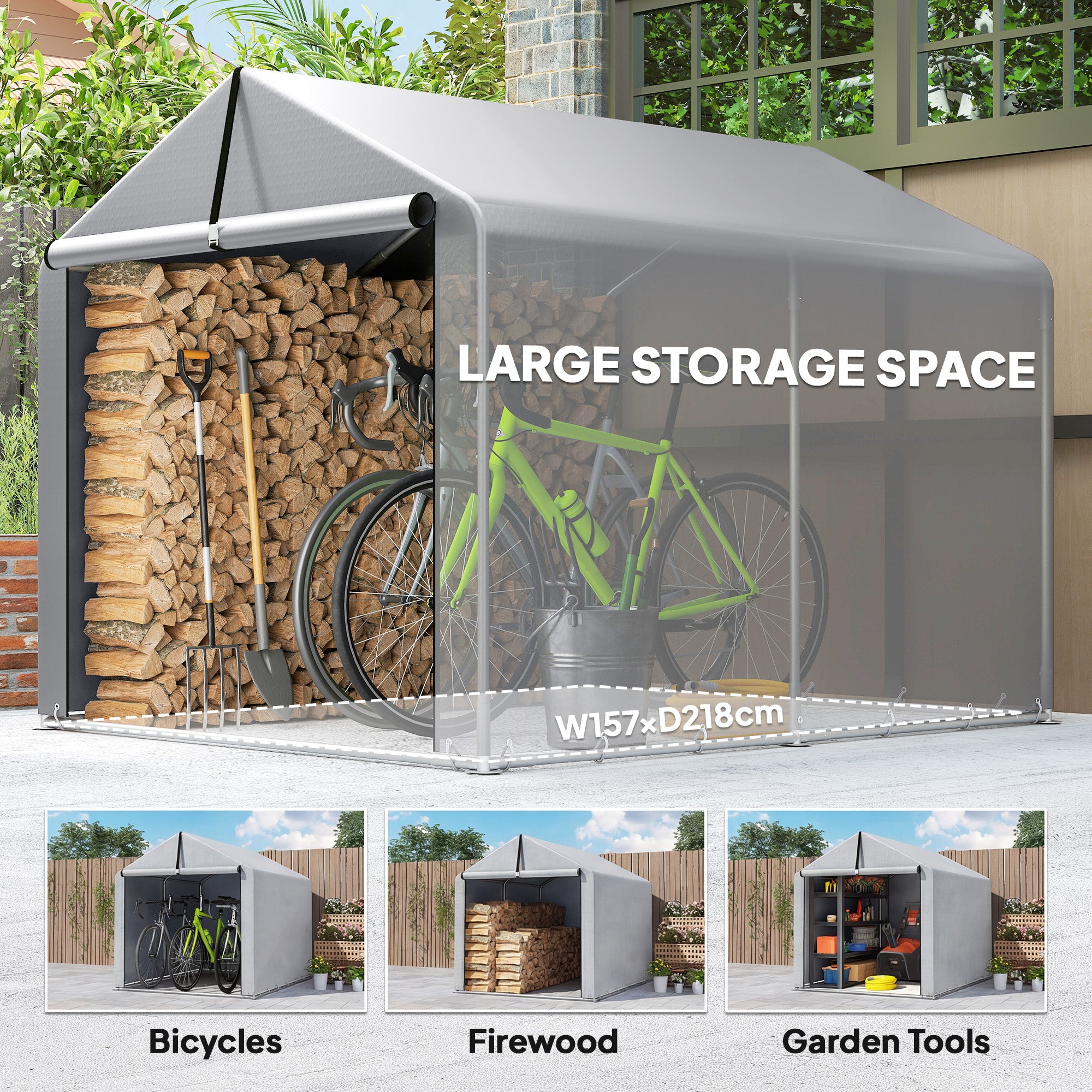 7' x 5' Portable Bike Storage Shed - Light Grey PE Tent-Patio & Garden > Lawn & Garden > Sheds > Portable Shed-DECOROLALA