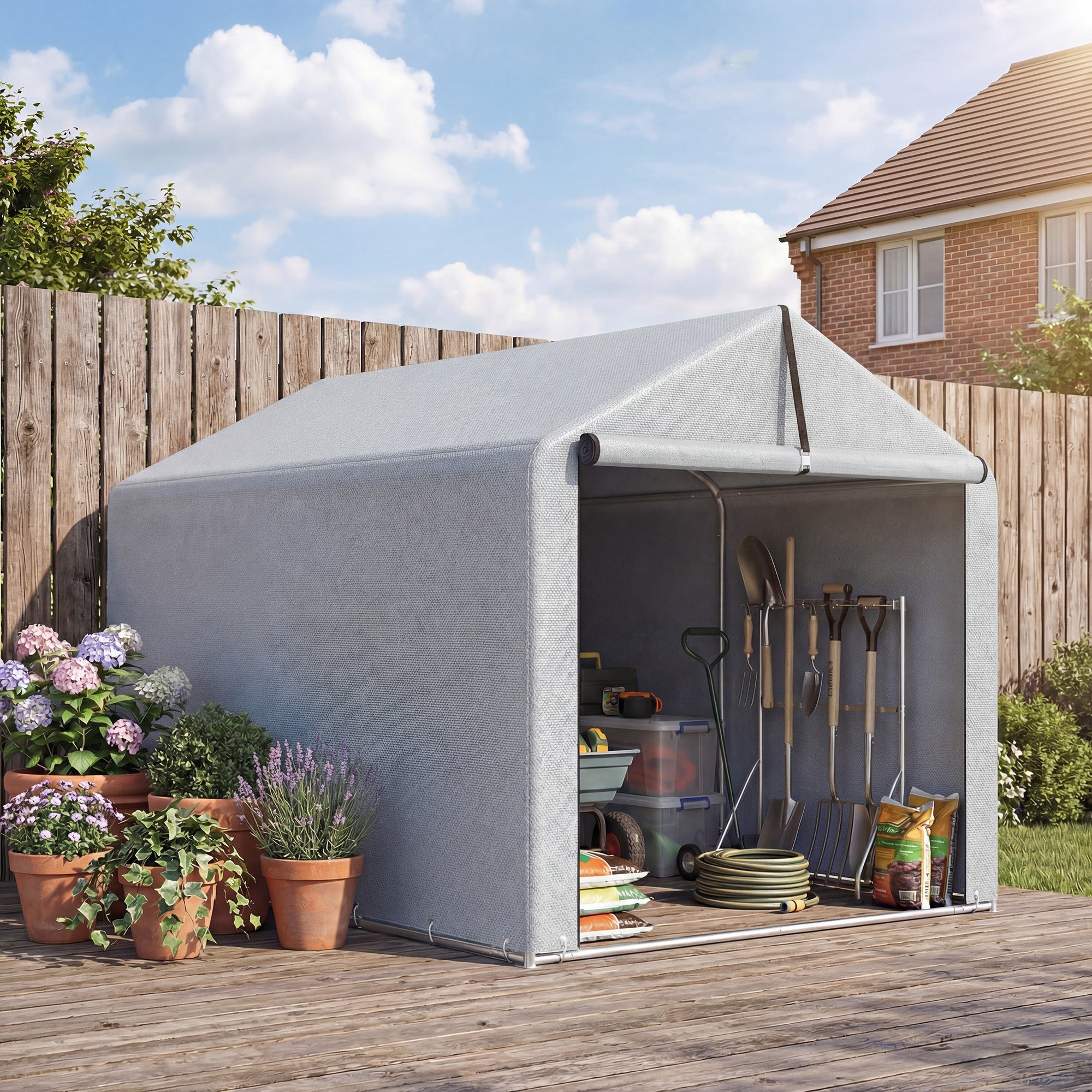 7' x 5' Portable Bike Storage Shed - Light Grey PE Tent-Patio & Garden > Lawn & Garden > Sheds > Portable Shed-DECOROLALA