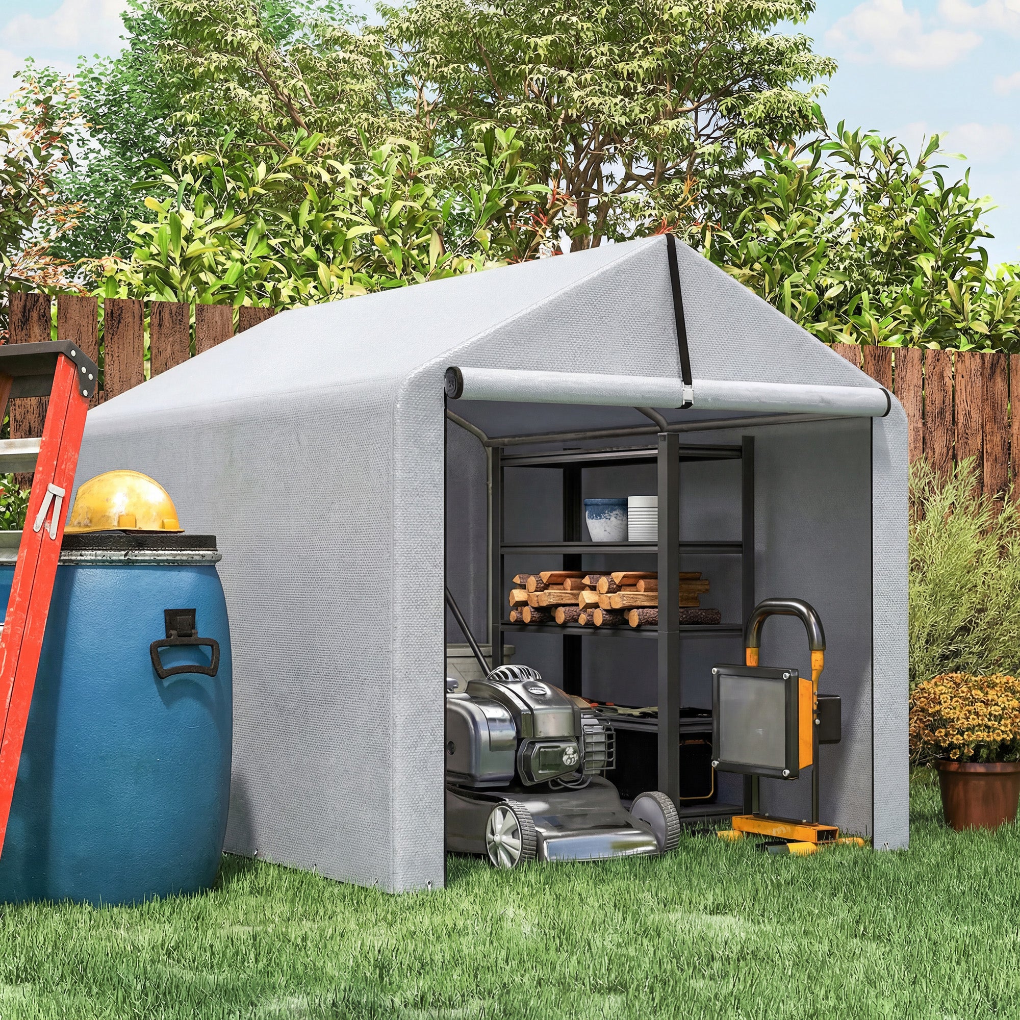 7' x 5' Portable Bike Storage Shed - Light Grey PE Tent-Patio & Garden > Lawn & Garden > Sheds > Portable Shed-DECOROLALA