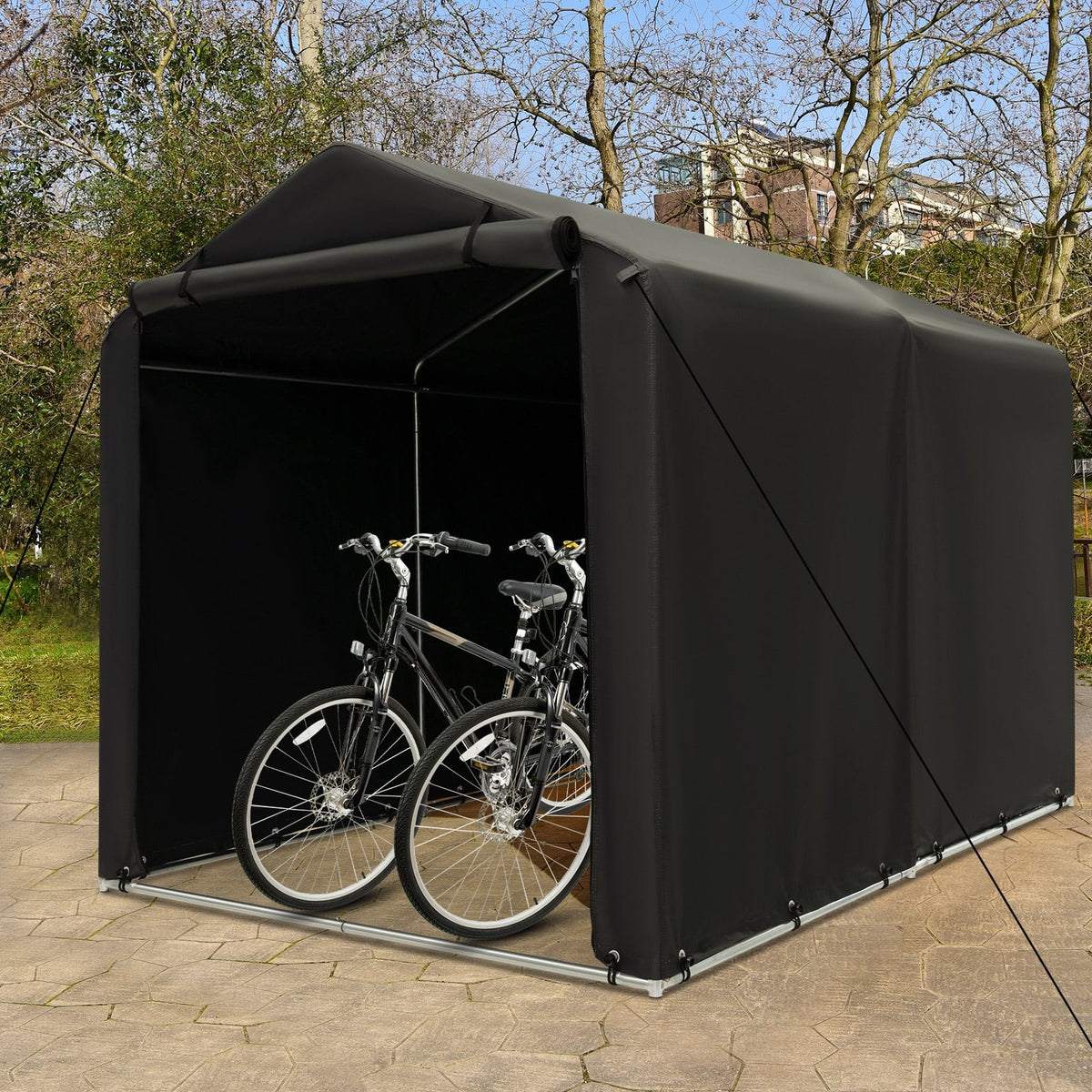 7 x 5.2FT Storage Shelter Outdoor Bike Tent with Waterproof Cover and Zipper Door-Gray-Carports-DECOROLALA