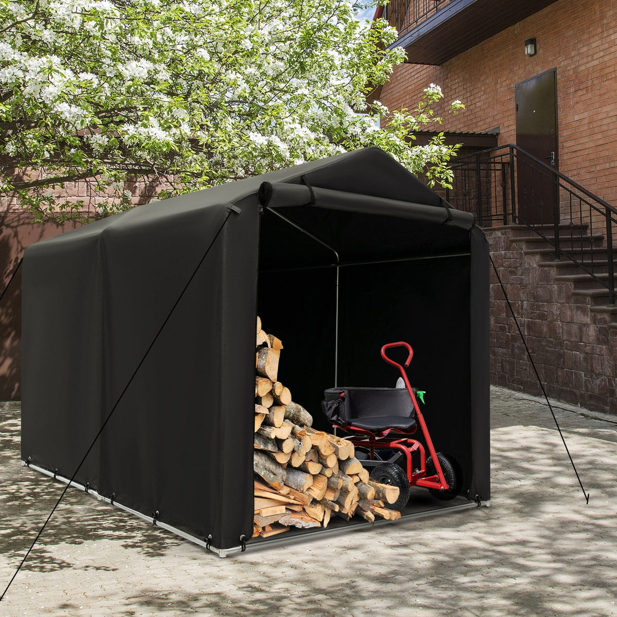 7 x 5.2FT Storage Shelter Outdoor Bike Tent with Waterproof Cover and Zipper Door-Gray-Carports-DECOROLALA