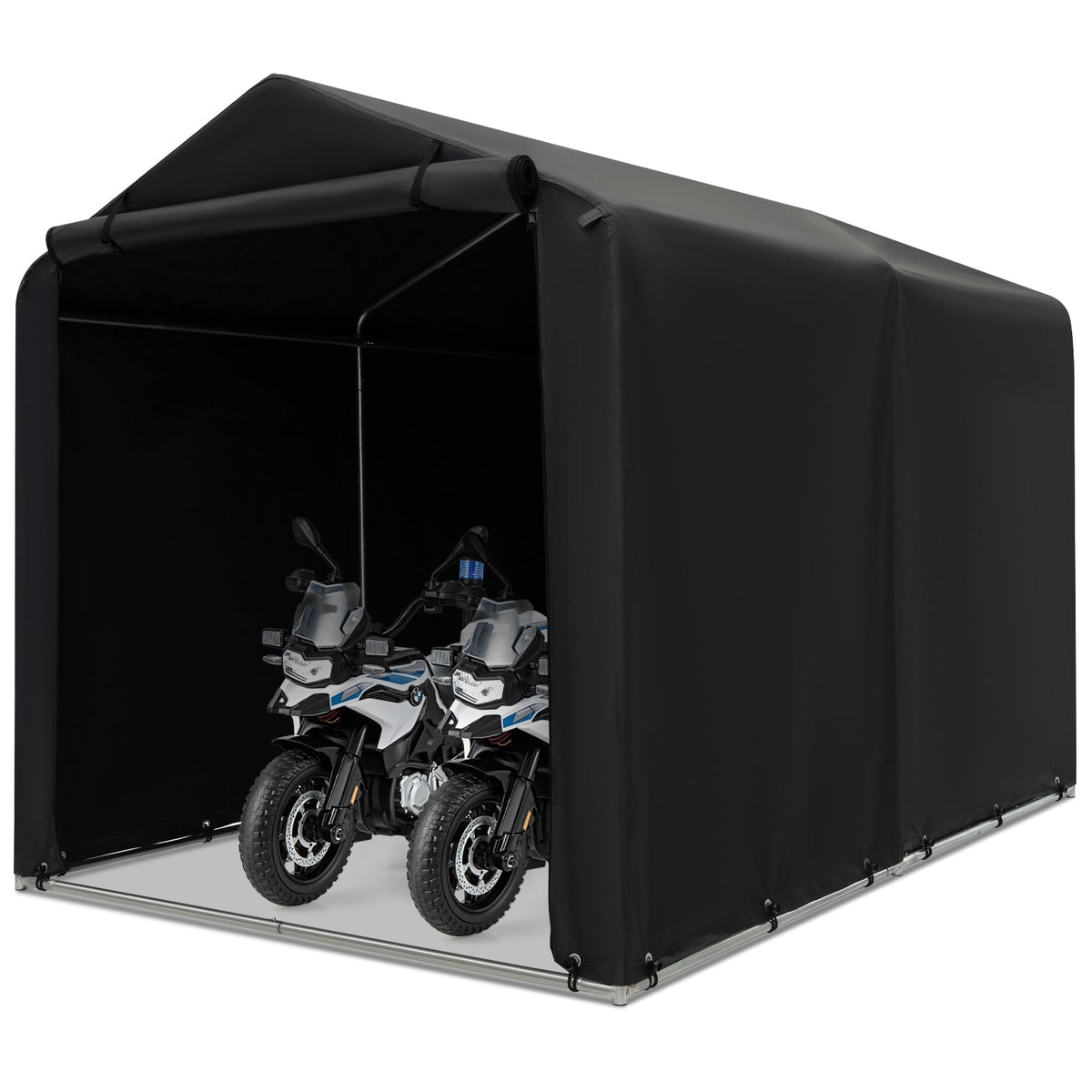 7 x 5.2FT Storage Shelter Outdoor Bike Tent with Waterproof Cover and Zipper Door-Gray-Carports-DECOROLALA