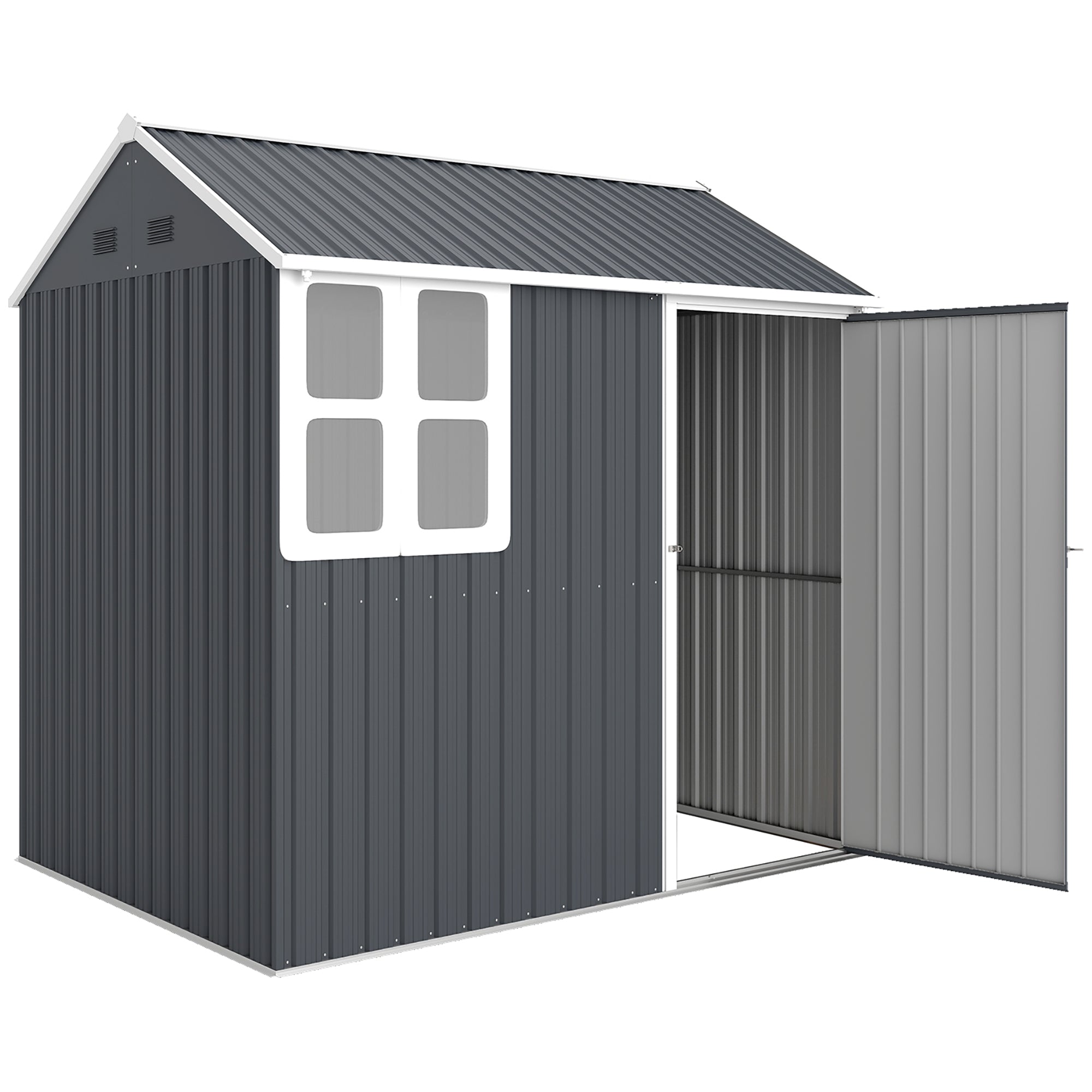 7' x 5.5' Metal Garden Storage Shed - Dark Grey-Patio & Garden > Lawn & Garden > Sheds-DECOROLALA
