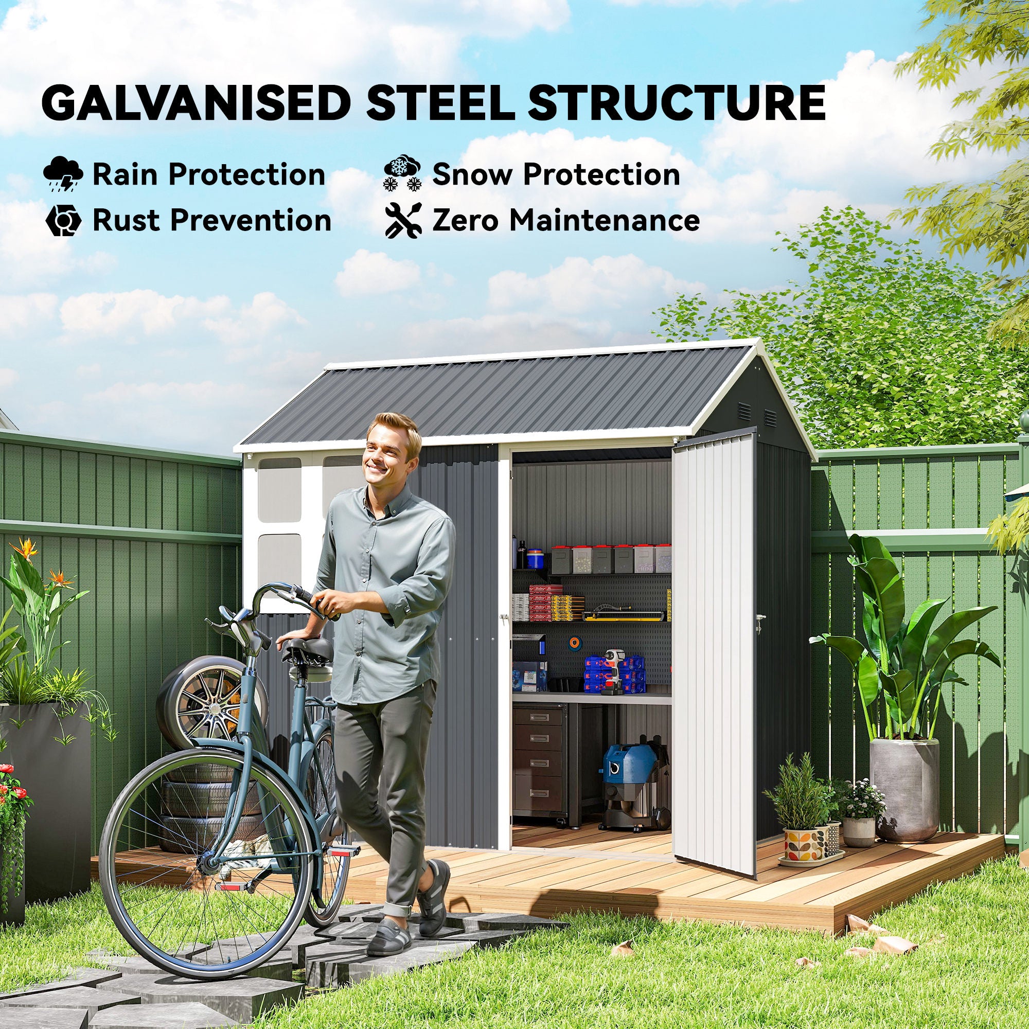 7' x 5.5' Metal Garden Storage Shed - Dark Grey-Patio & Garden > Lawn & Garden > Sheds-DECOROLALA