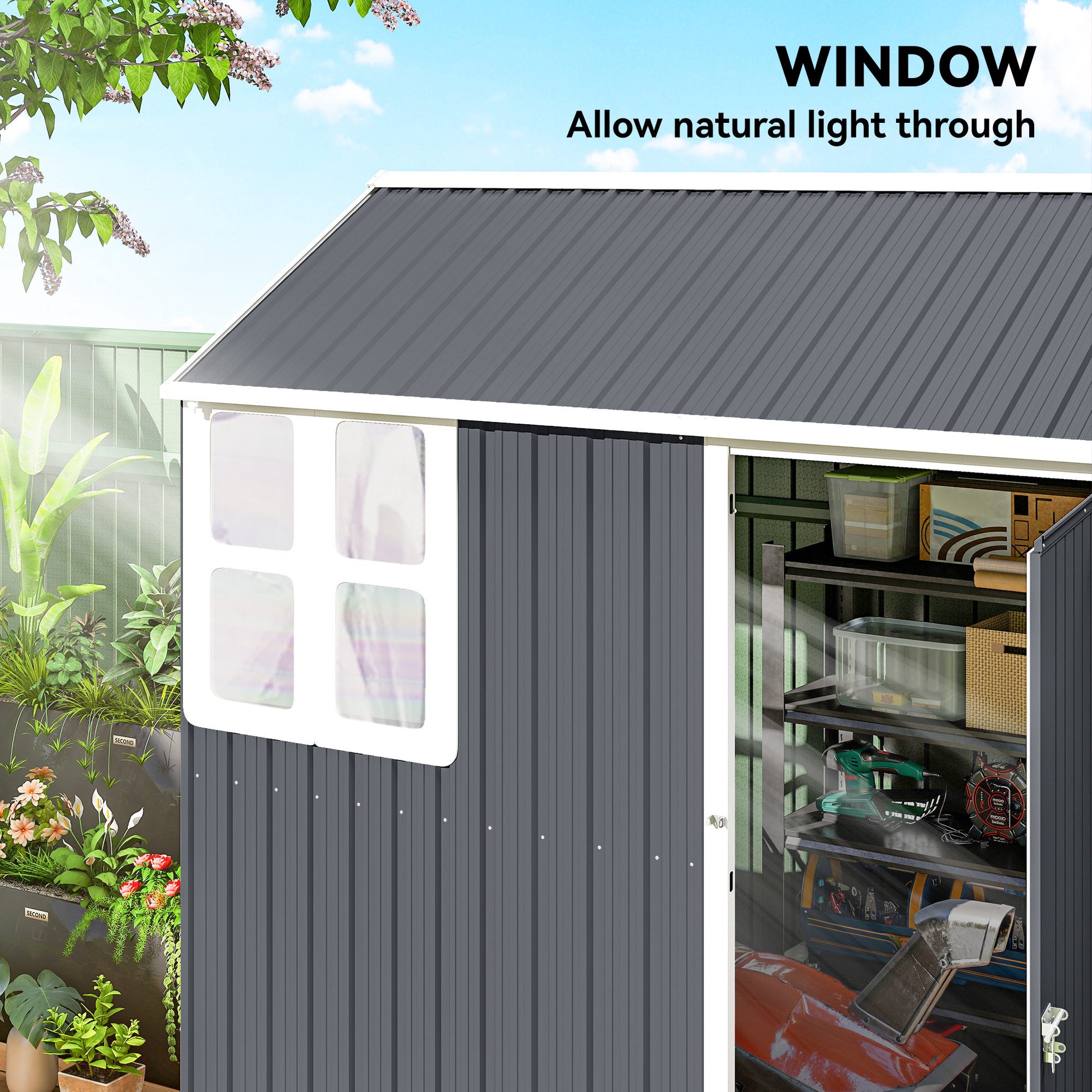 7' x 5.5' Metal Garden Storage Shed - Dark Grey-Patio & Garden > Lawn & Garden > Sheds-DECOROLALA