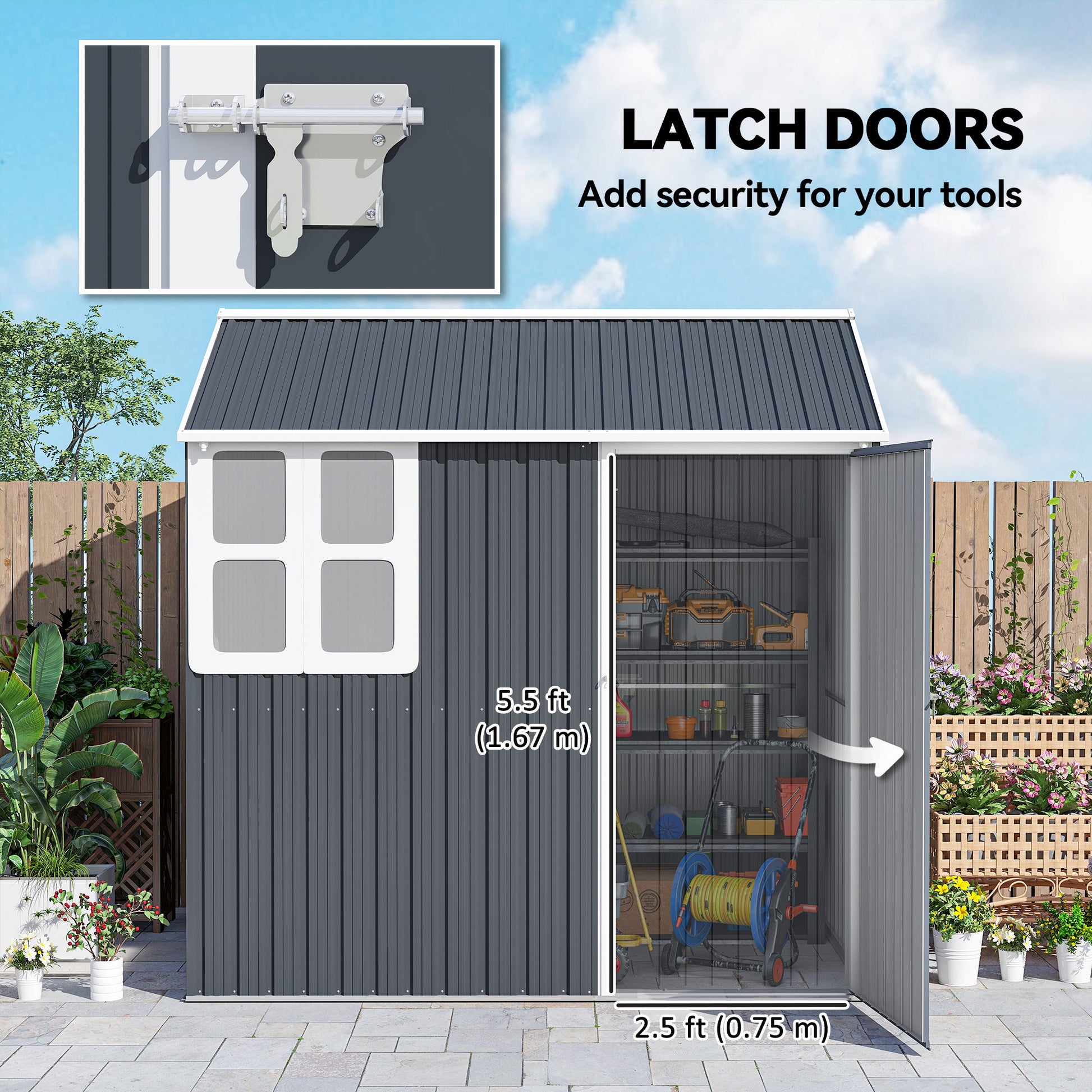 7' x 5.5' Metal Garden Storage Shed - Dark Grey-Patio & Garden > Lawn & Garden > Sheds-DECOROLALA