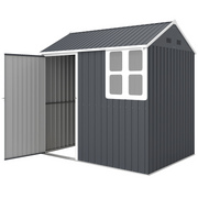 7' x 5.5' Metal Garden Storage Shed - Dark Grey-Patio & Garden > Lawn & Garden > Sheds-DECOROLALA