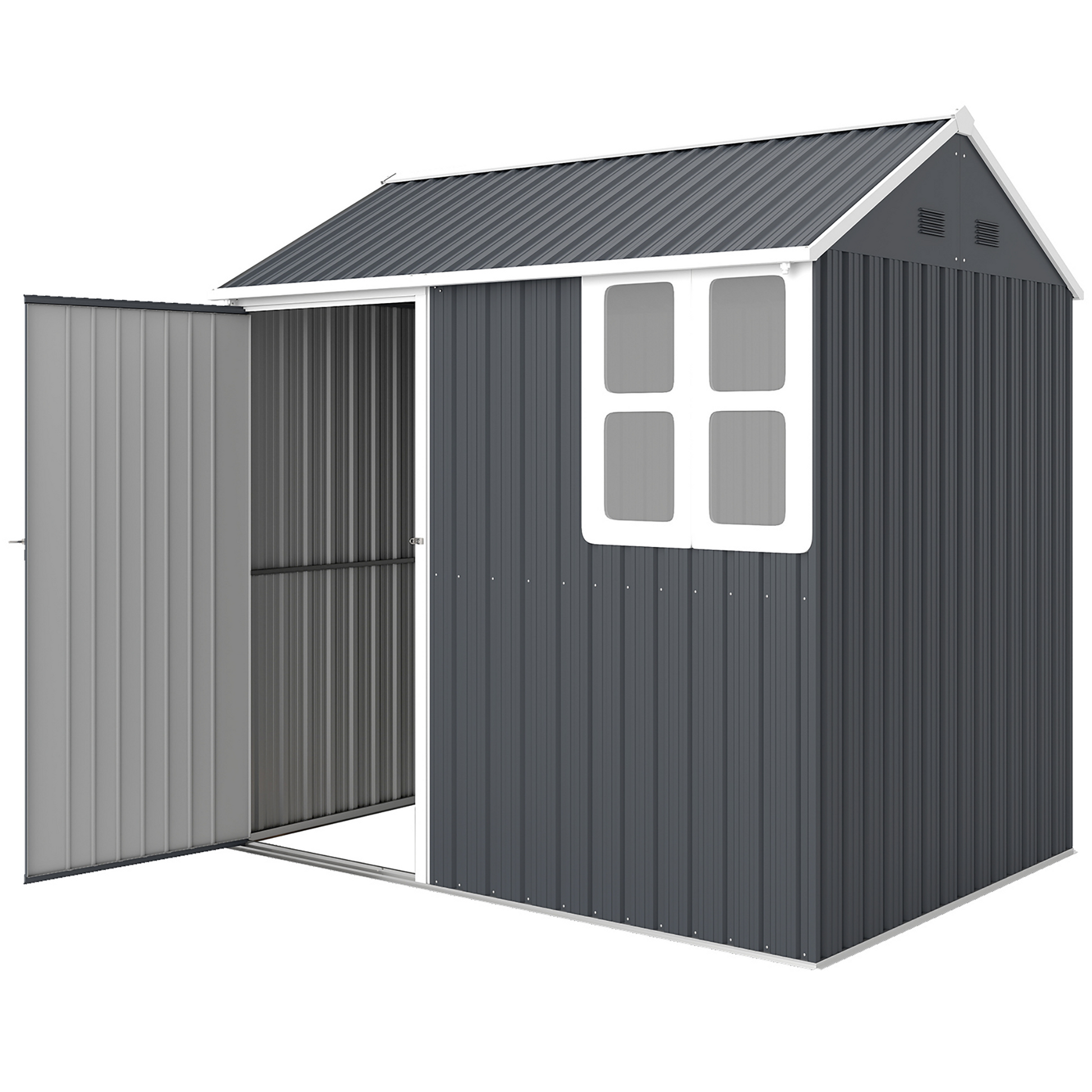 7' x 5.5' Metal Garden Storage Shed - Dark Grey-Patio & Garden > Lawn & Garden > Sheds-DECOROLALA