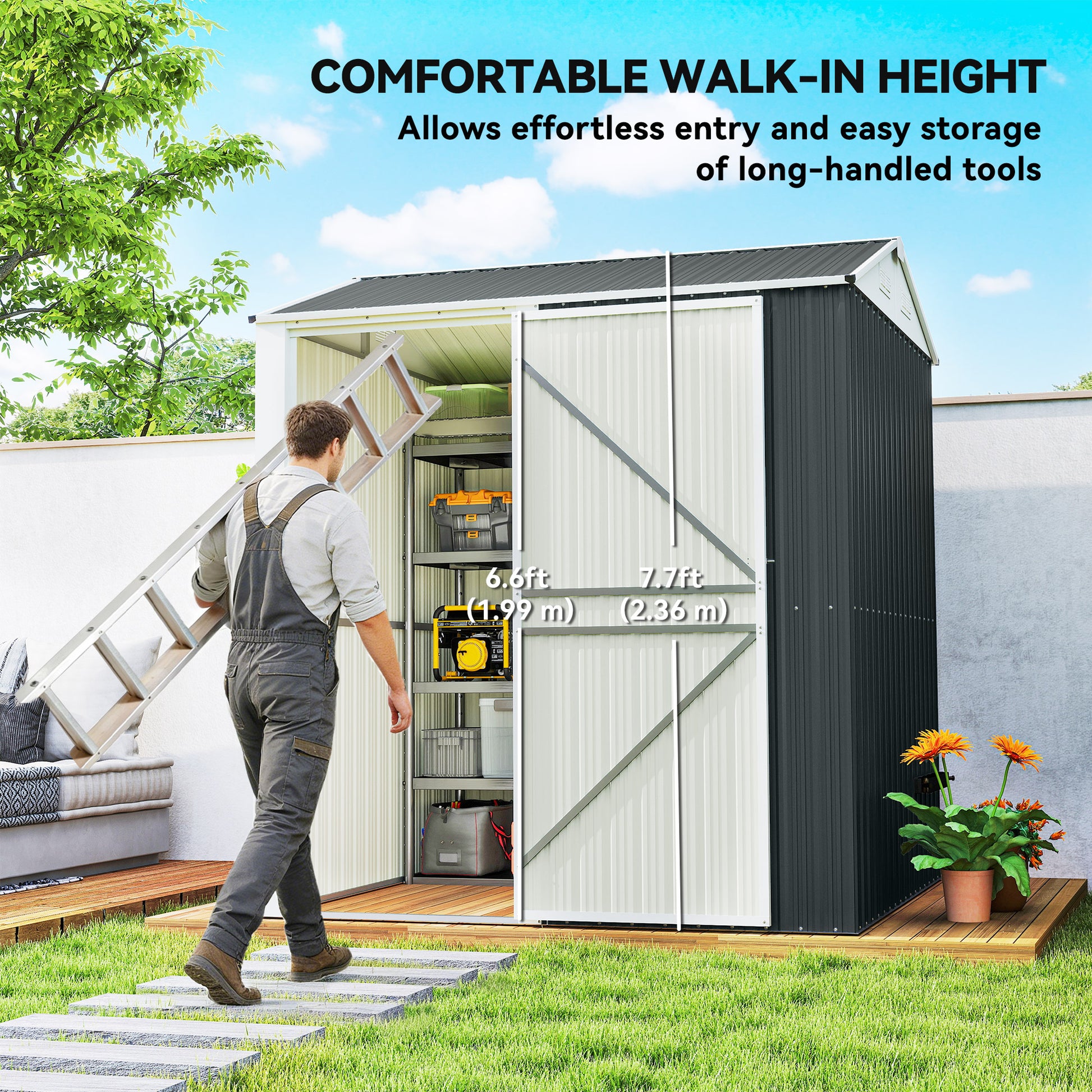 7' x 6' Outdoor Storage Shed - Dark Grey Metal Garden Shed-Patio & Garden > Lawn & Garden > Sheds-DECOROLALA