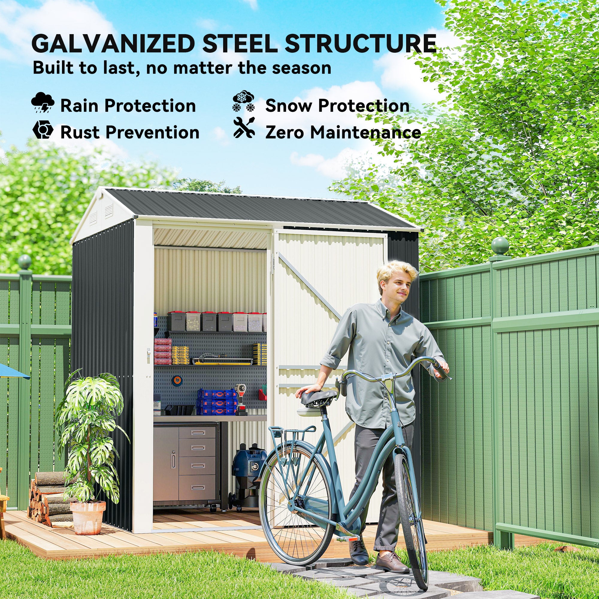 7' x 6' Outdoor Storage Shed - Dark Grey Metal Garden Shed-Patio & Garden > Lawn & Garden > Sheds-DECOROLALA