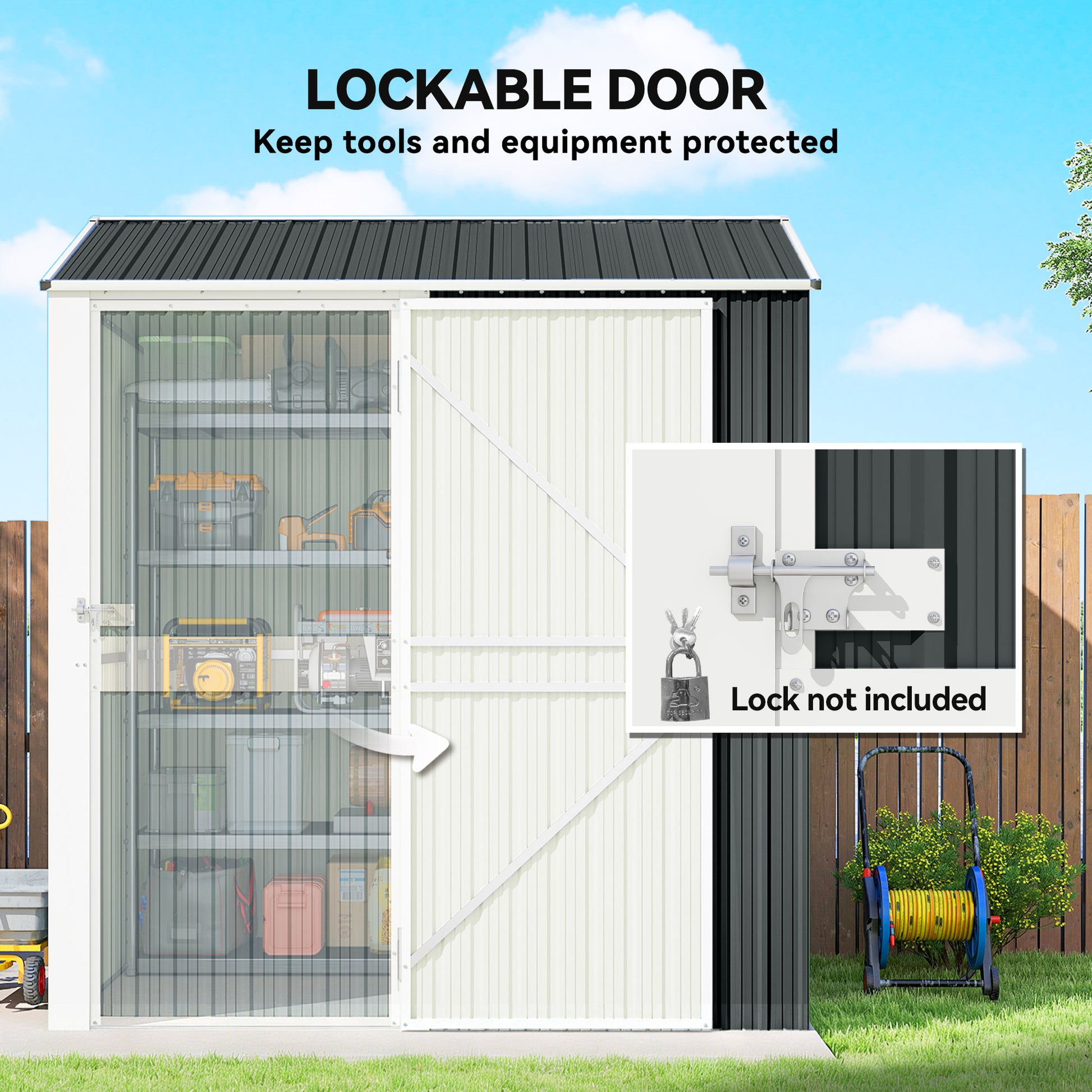 7' x 6' Outdoor Storage Shed - Dark Grey Metal Garden Shed-Patio & Garden > Lawn & Garden > Sheds-DECOROLALA
