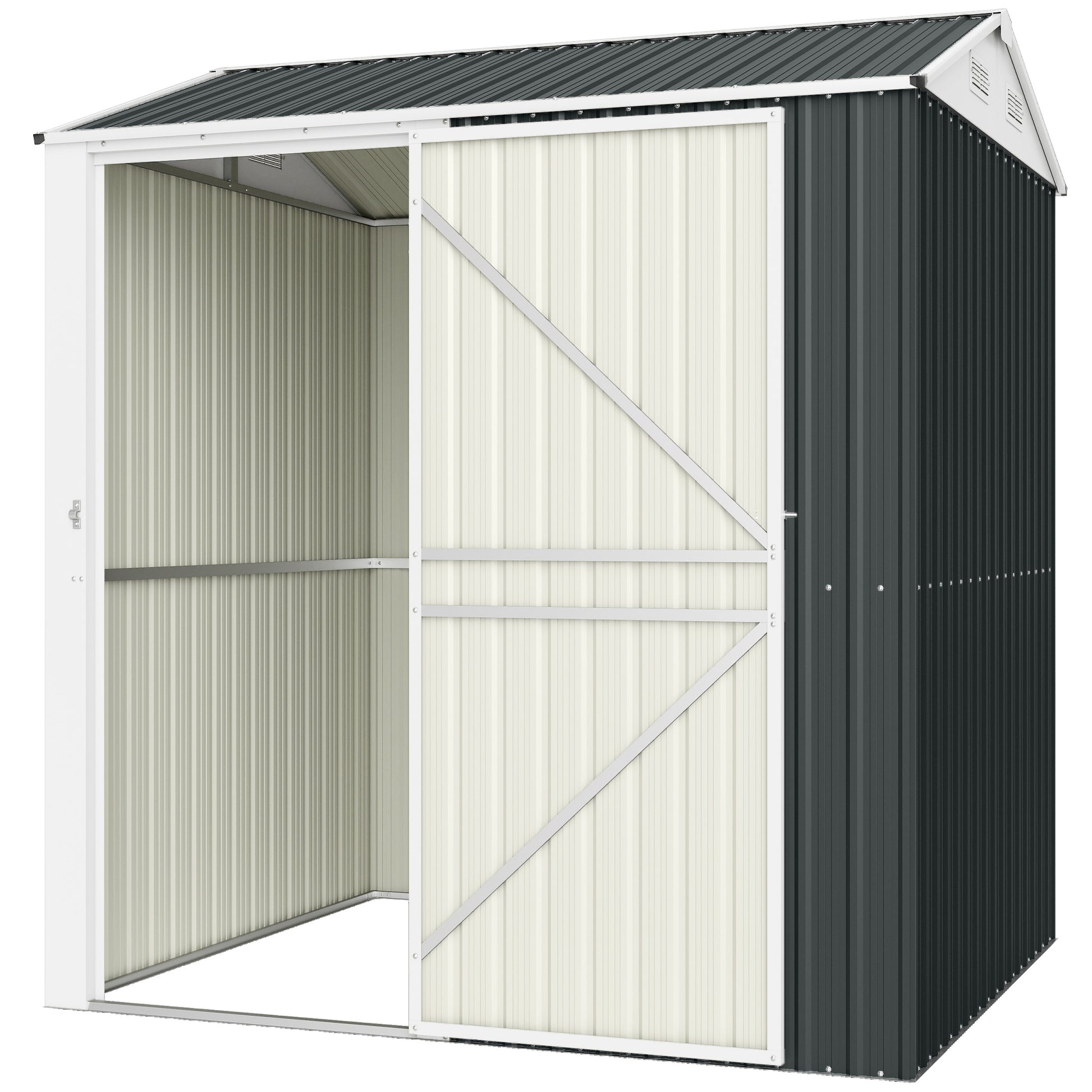 7' x 6' Outdoor Storage Shed - Dark Grey Metal Garden Shed-Patio & Garden > Lawn & Garden > Sheds-DECOROLALA