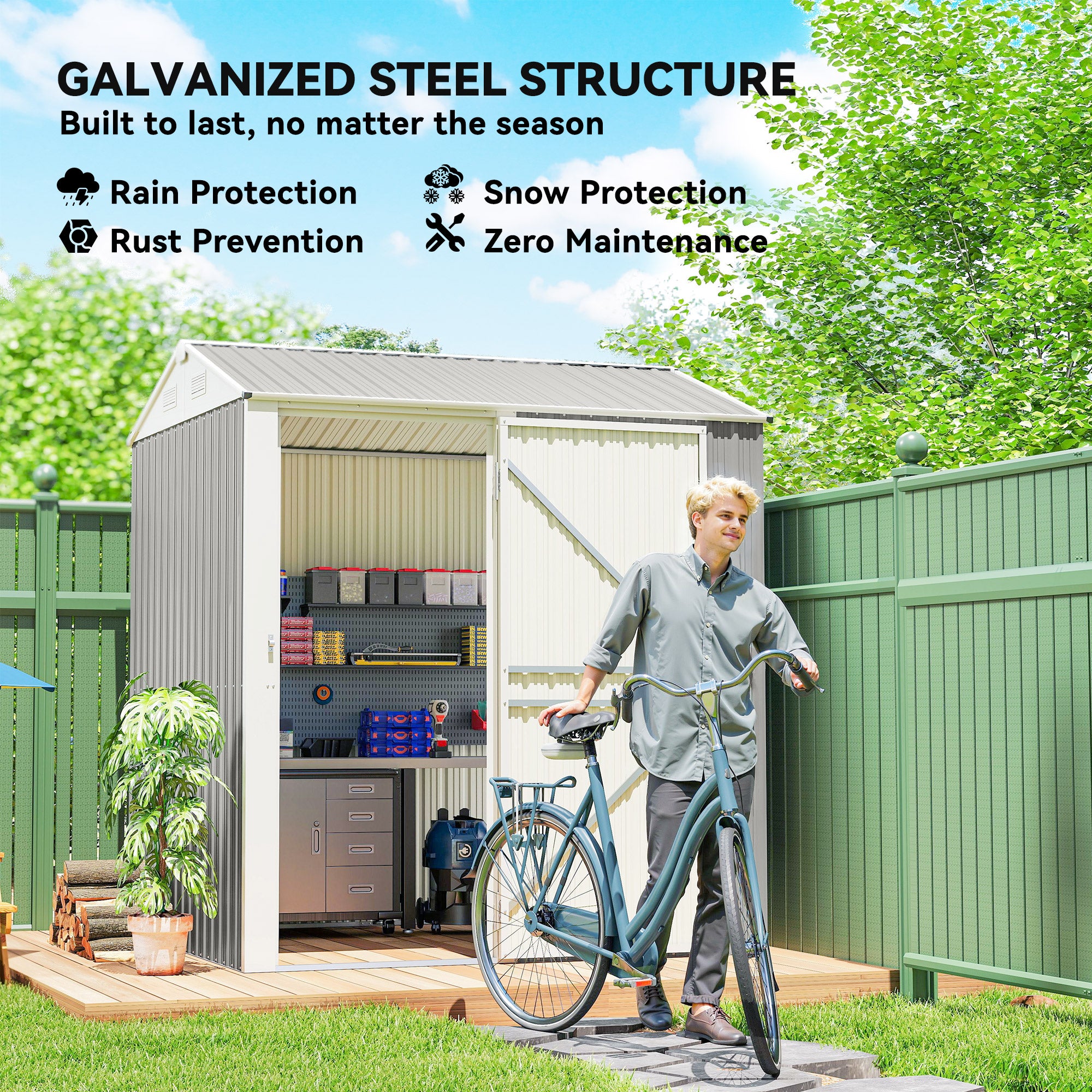 7' x 6' Outdoor Storage Shed - Silver Grey Metal Garden Shed-Patio & Garden > Lawn & Garden > Sheds-DECOROLALA