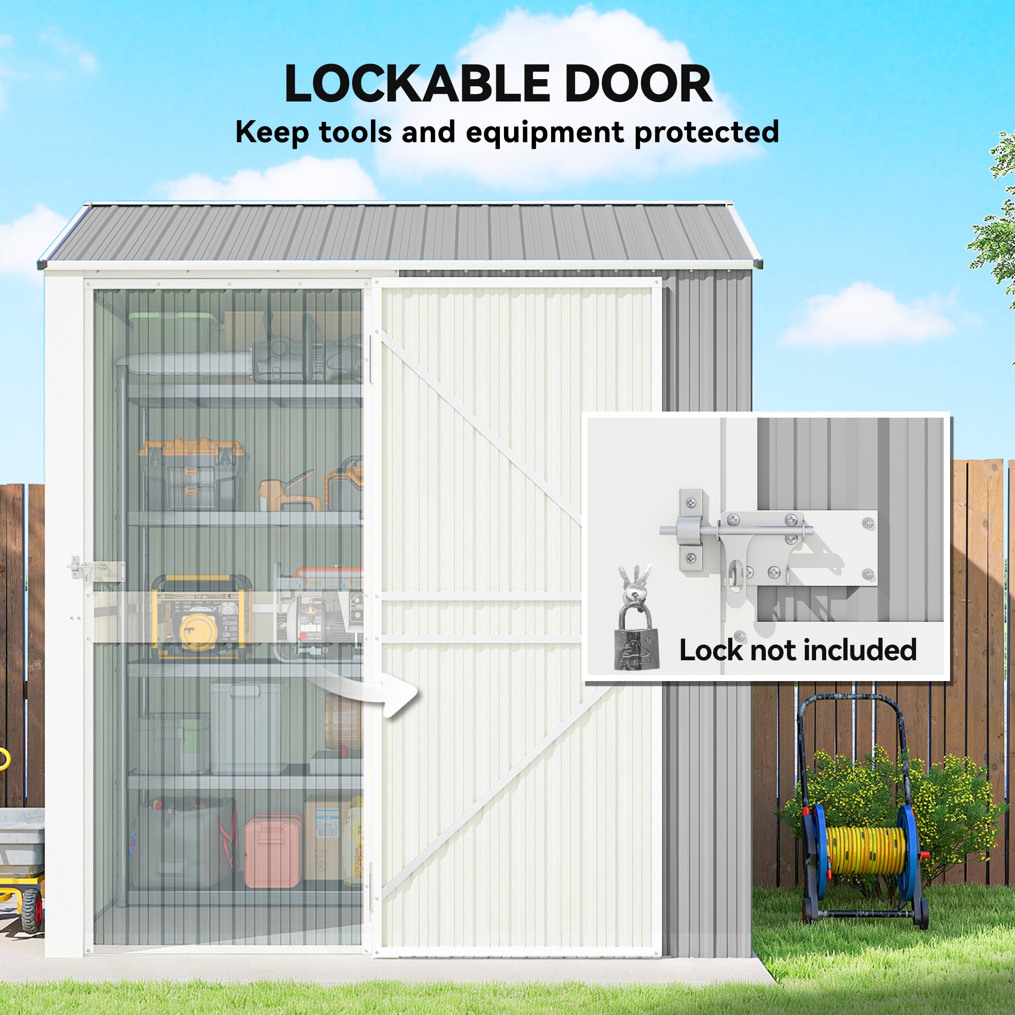 7' x 6' Outdoor Storage Shed - Silver Grey Metal Garden Shed-Patio & Garden > Lawn & Garden > Sheds-DECOROLALA