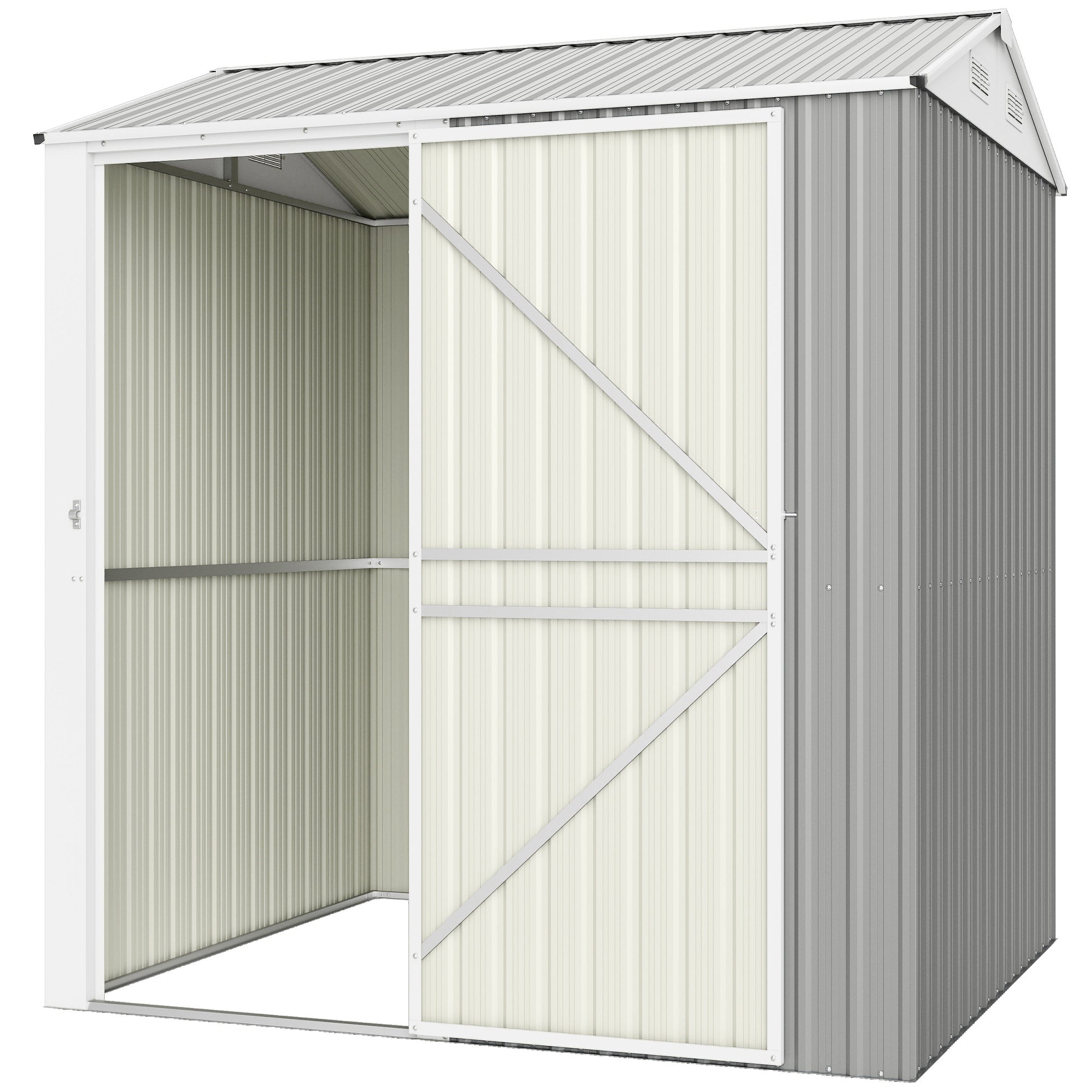 7' x 6' Outdoor Storage Shed - Silver Grey Metal Garden Shed-Patio & Garden > Lawn & Garden > Sheds-DECOROLALA