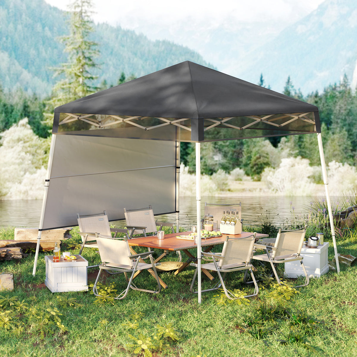 7 x 7 FT Pop-Up Canopy Tent with 1 Push Center Lock for Sports Picnic Camping-Gray-Canopies-DECOROLALA