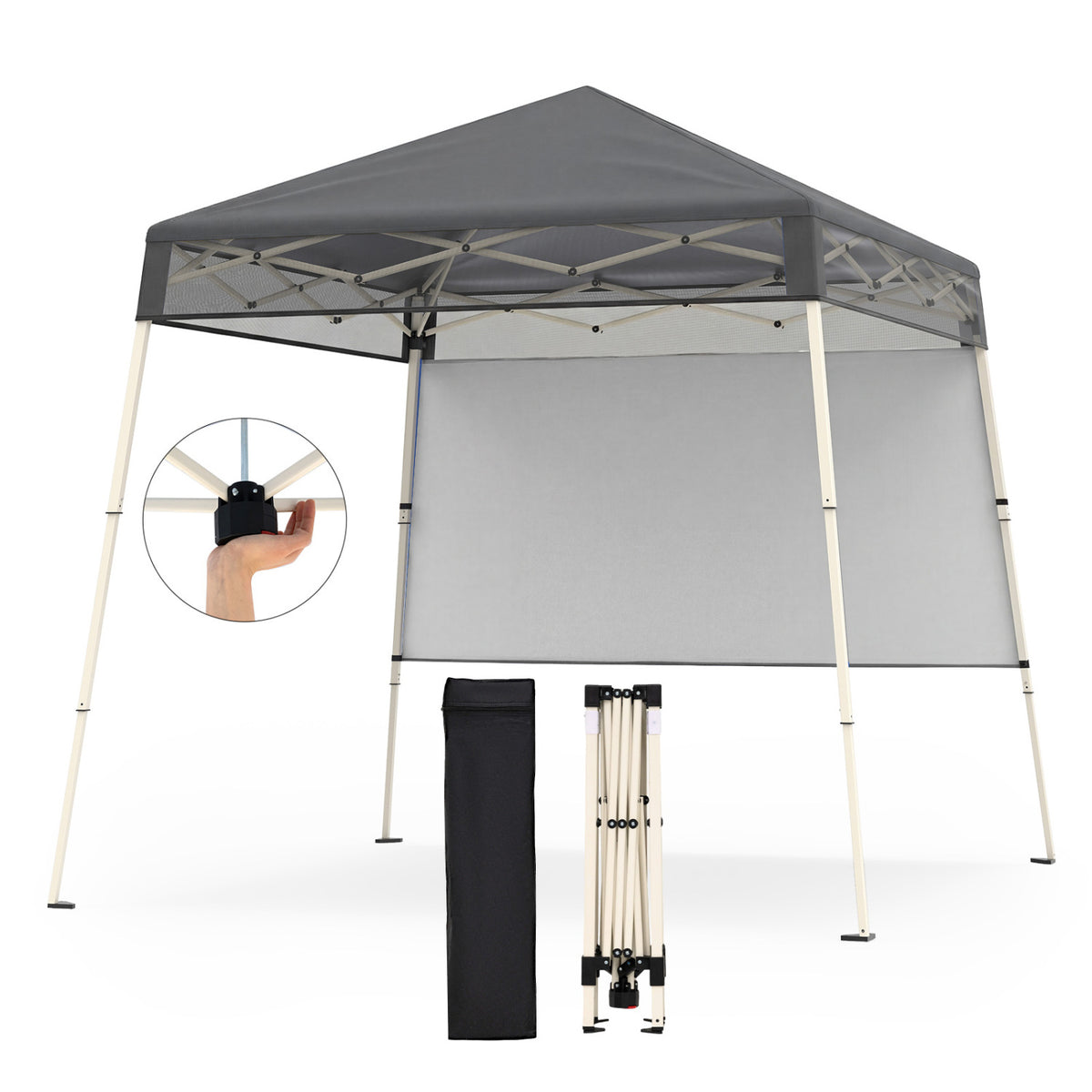 7 x 7 FT Pop-Up Canopy Tent with 1 Push Center Lock for Sports Picnic Camping-Gray-Canopies-DECOROLALA