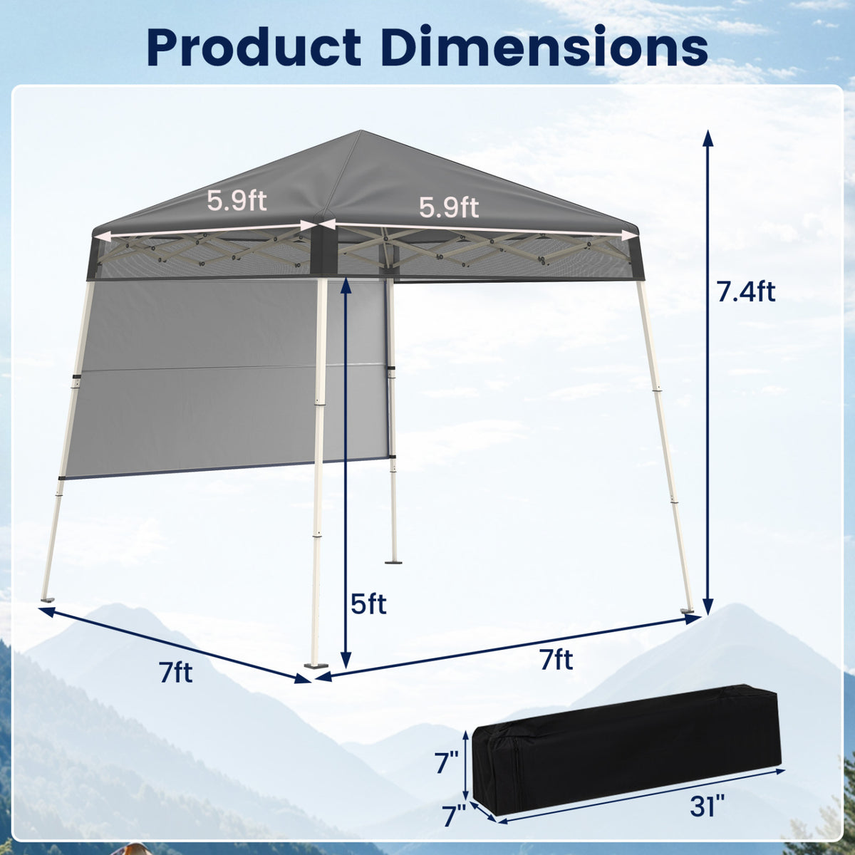 7 x 7 FT Pop-Up Canopy Tent with 1 Push Center Lock for Sports Picnic Camping-Gray-Canopies-DECOROLALA
