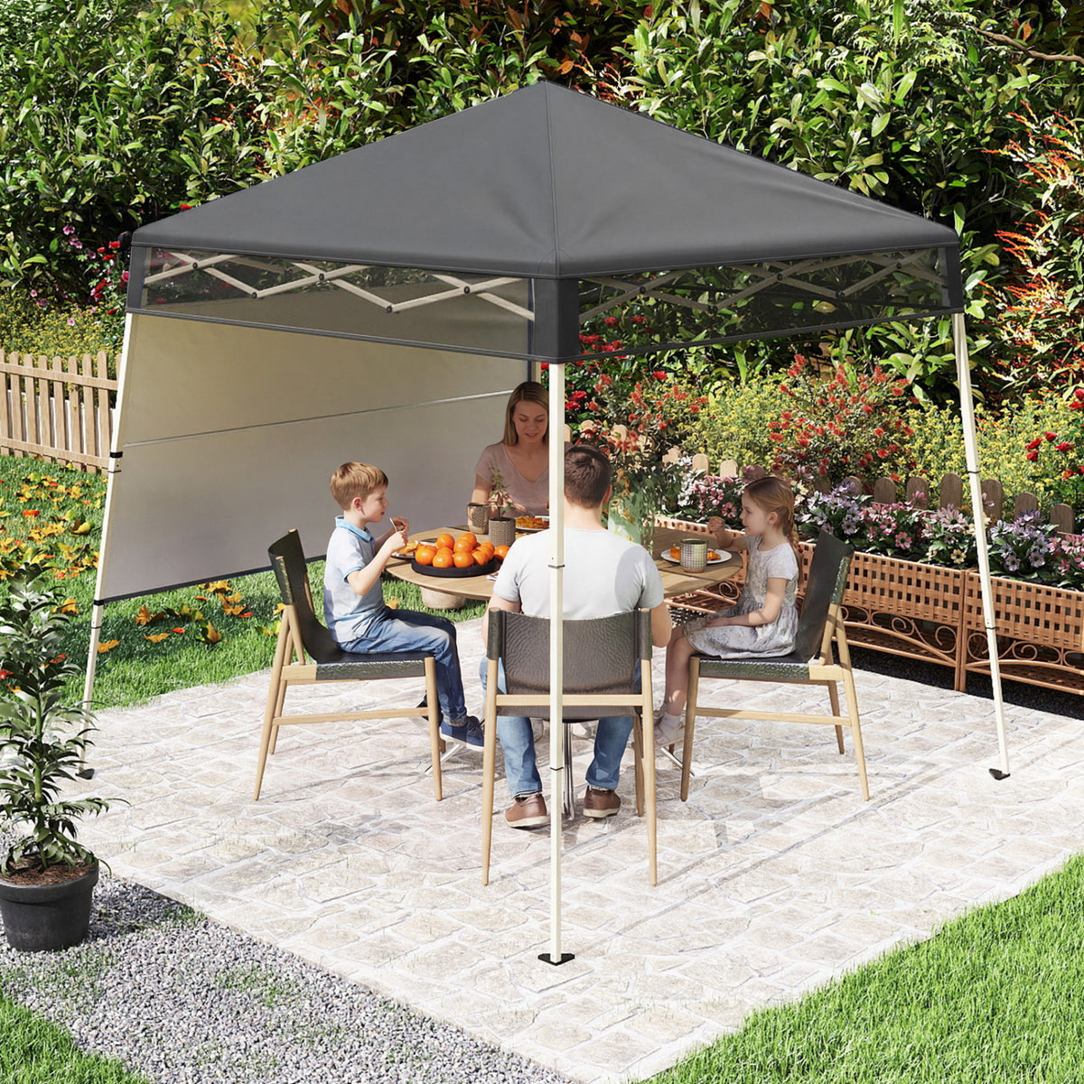 7 x 7 FT Pop-Up Canopy Tent with 1 Push Center Lock for Sports Picnic Camping-Gray-Canopies-DECOROLALA