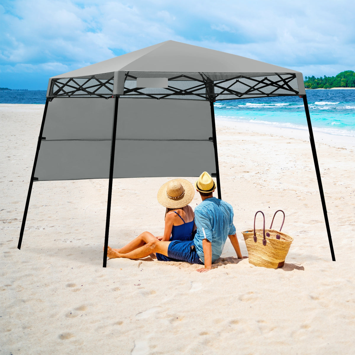 7 x 7 Feet Sland Adjustable Portable Canopy Tent with Backpack-Gray-Canopies-DECOROLALA