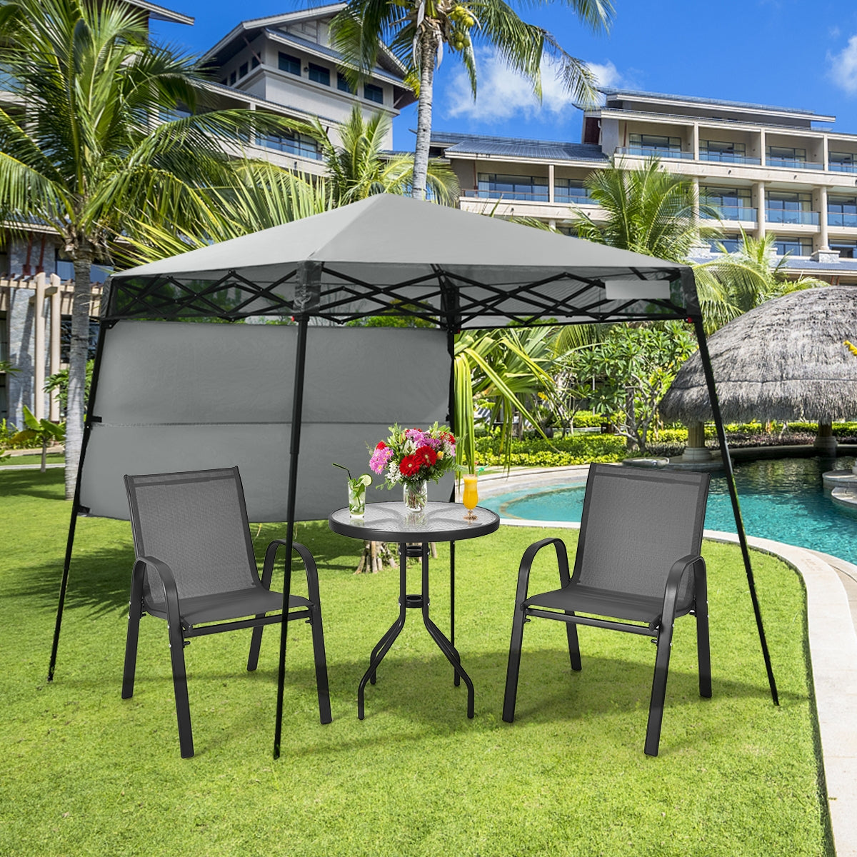 7 x 7 Feet Sland Adjustable Portable Canopy Tent with Backpack-Gray-Canopies-DECOROLALA