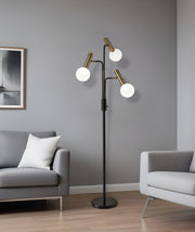 70" Black And Bronze Three Light LED Tree Floor Lamp With White-Floor Lamps-DECOROLALA