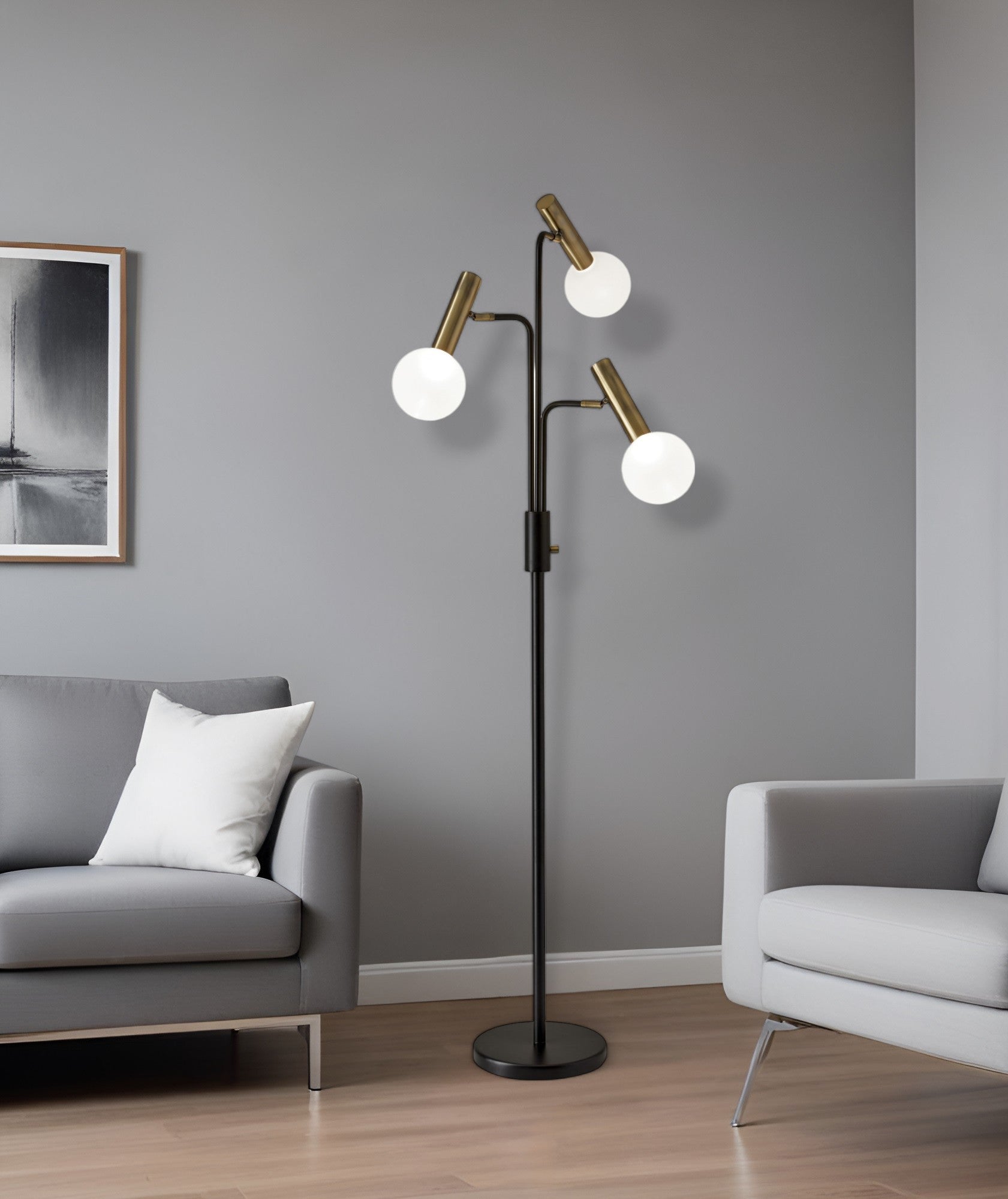 70" Black And Bronze Three Light LED Tree Floor Lamp With White-Floor Lamps-DECOROLALA