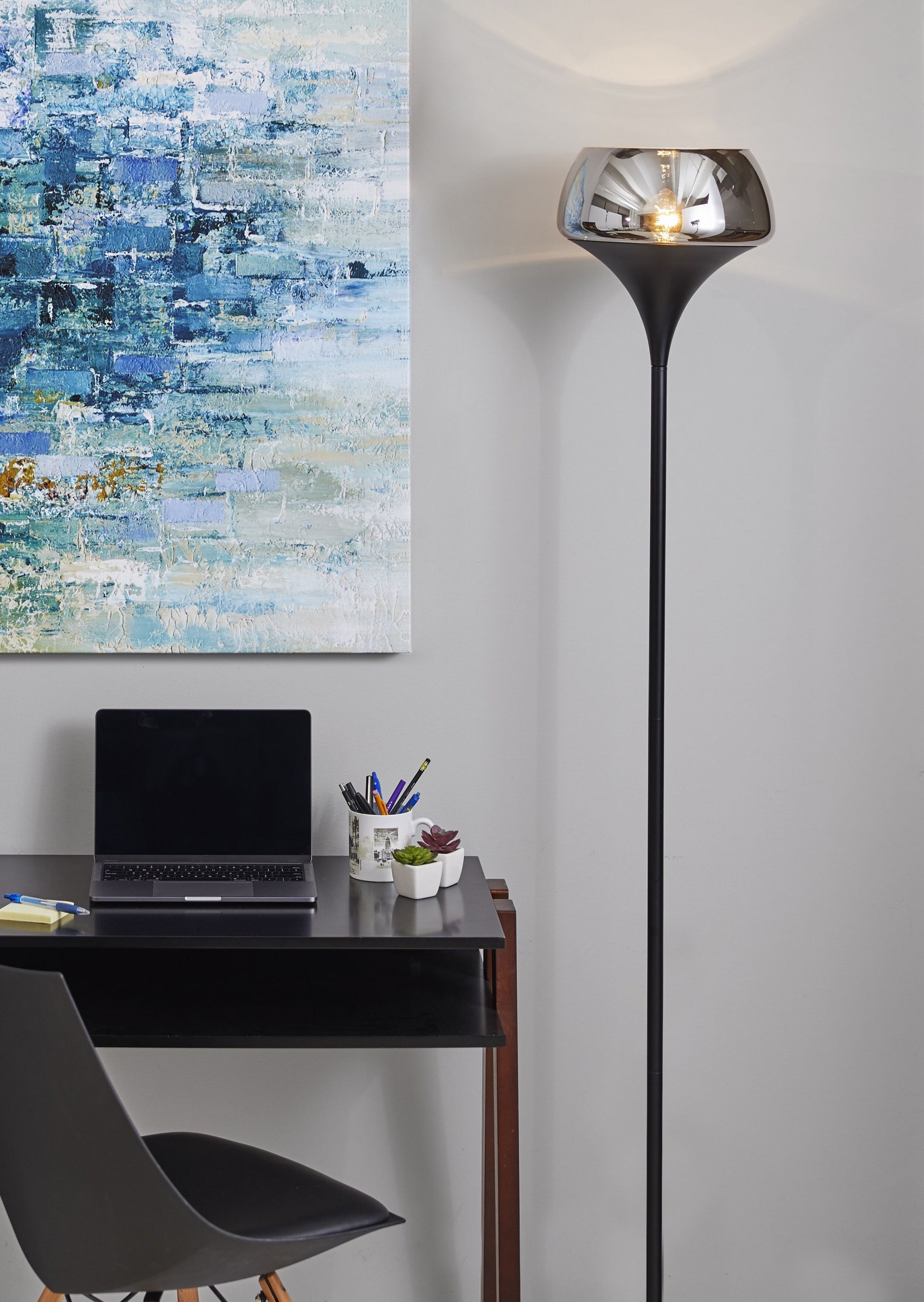 70" Black With Black Glass Shade-Floor Lamps-DECOROLALA