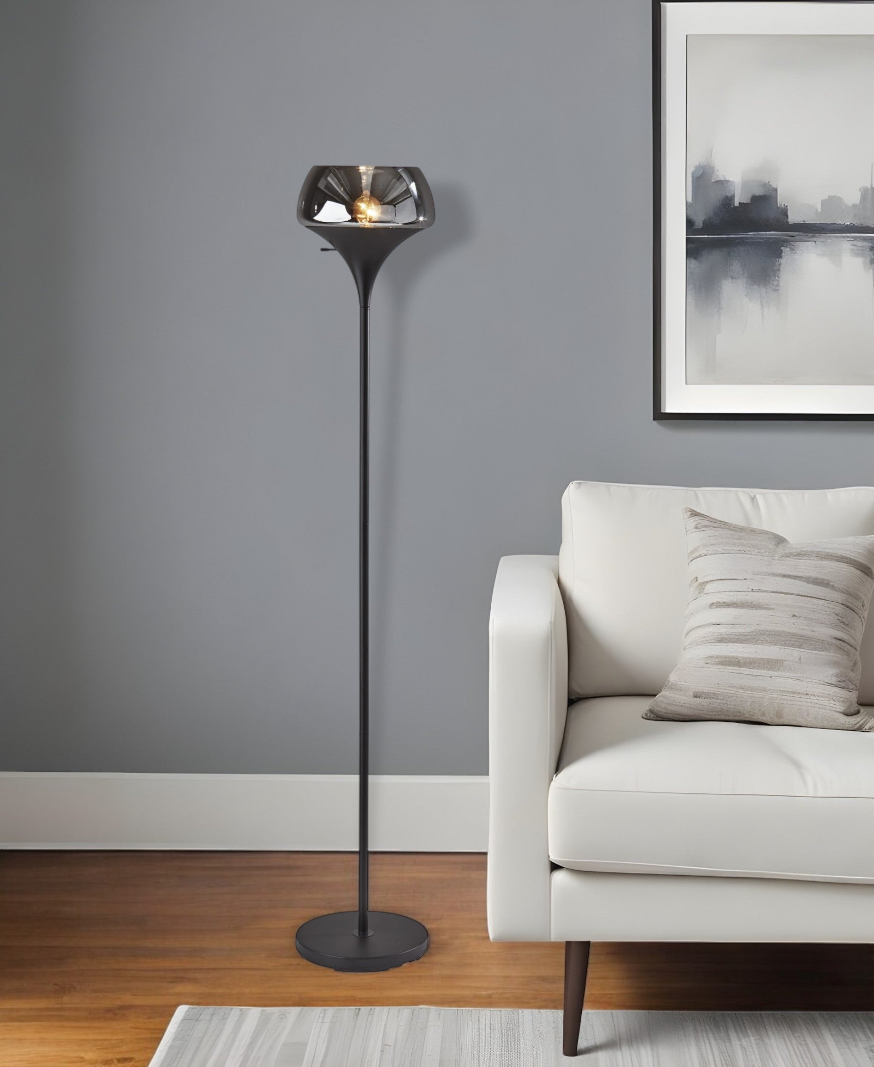 70" Black With Black Glass Shade-Floor Lamps-DECOROLALA
