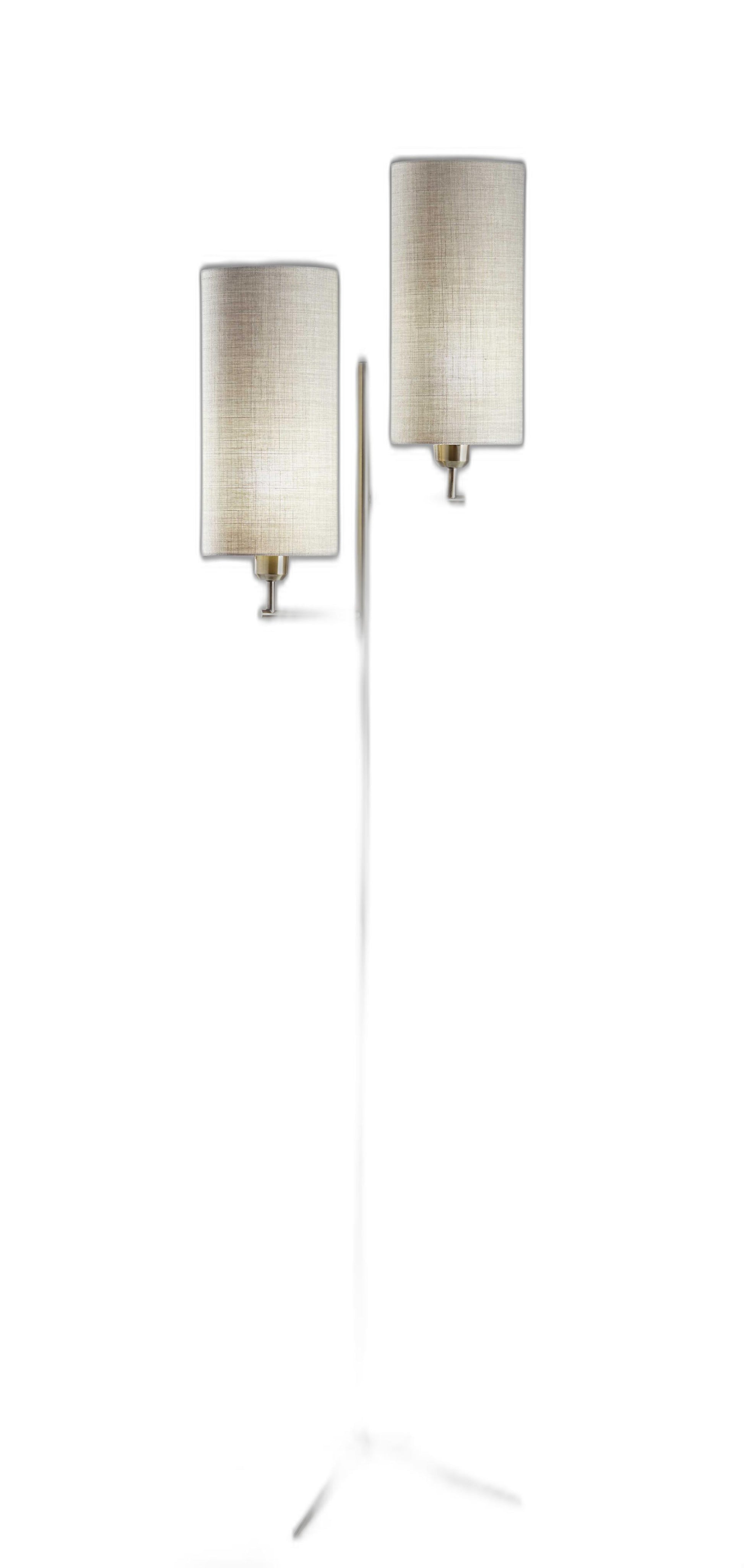 70" Brass Two Light Novelty Floor Lamp With White Fabric Drum Shade-Floor Lamps-DECOROLALA