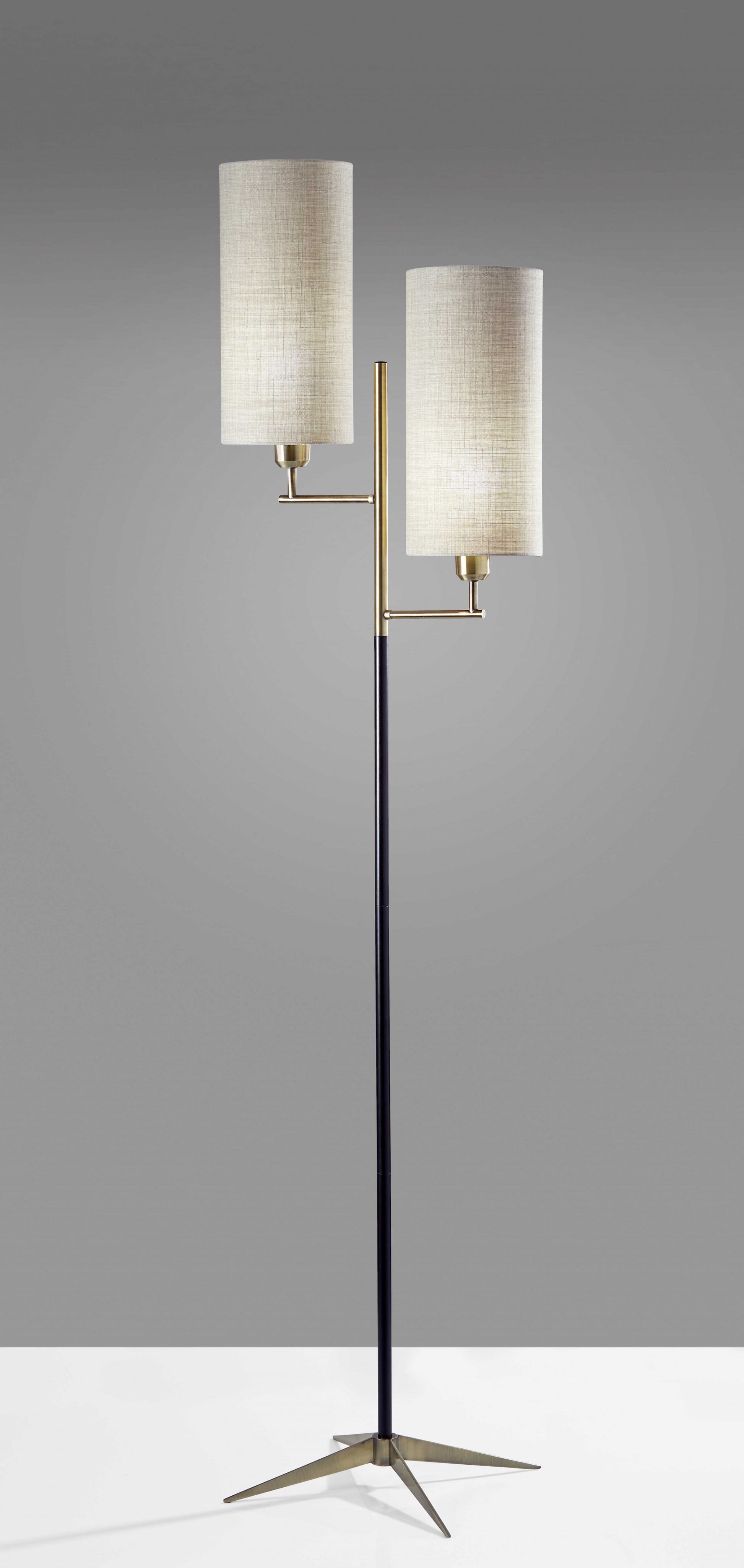70" Brass Two Light Novelty Floor Lamp With White Fabric Drum Shade-Floor Lamps-DECOROLALA