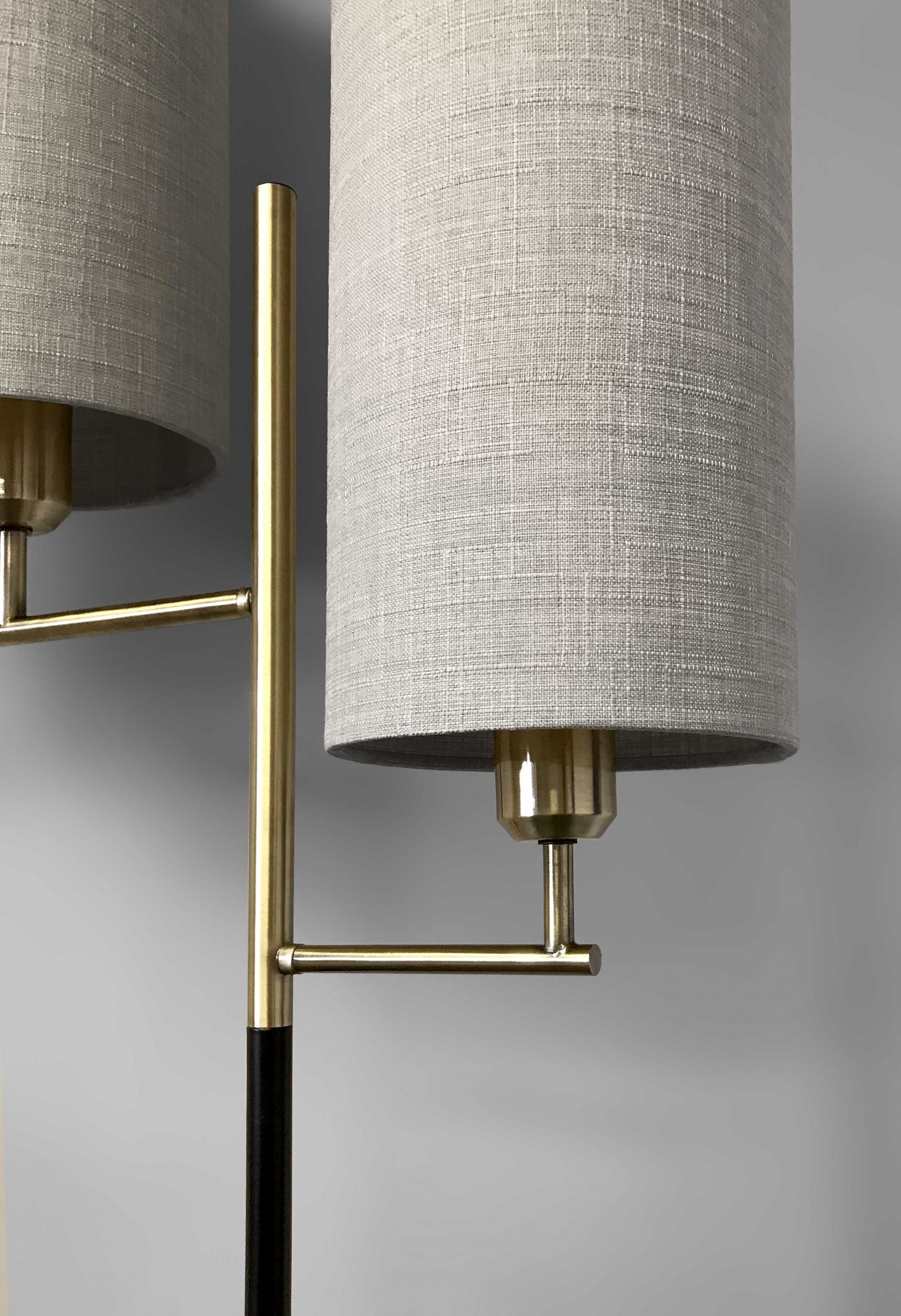 70" Brass Two Light Novelty Floor Lamp With White Fabric Drum Shade-Floor Lamps-DECOROLALA