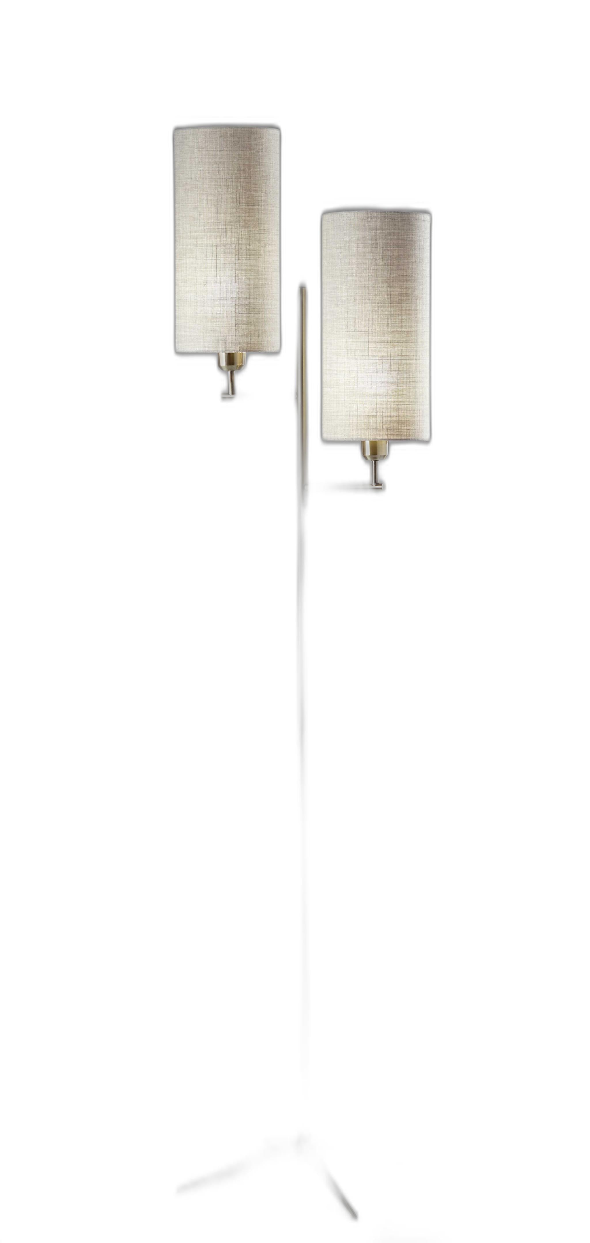 70" Brass Two Light Novelty Floor Lamp With White Fabric Drum Shade-Floor Lamps-DECOROLALA