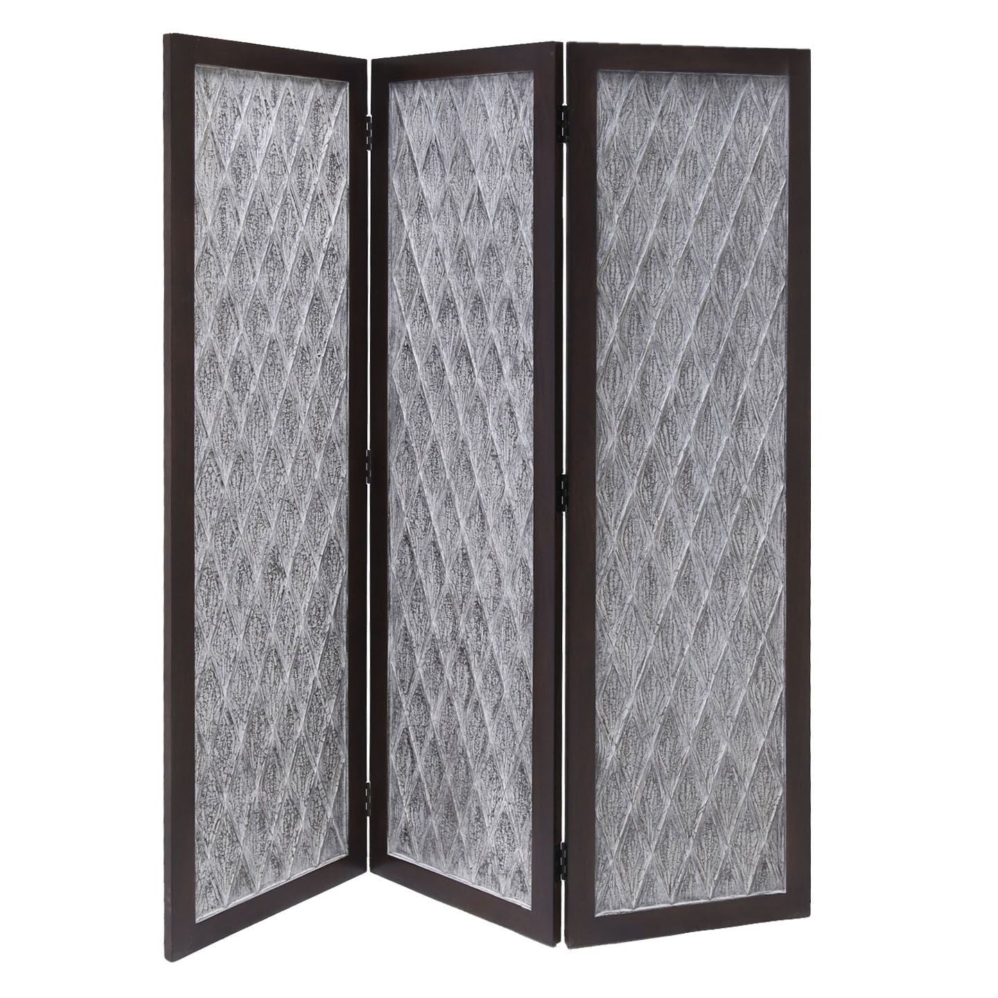 70" Brown Folding Three Panel Screen Room Divider-Room Dividers-DECOROLALA