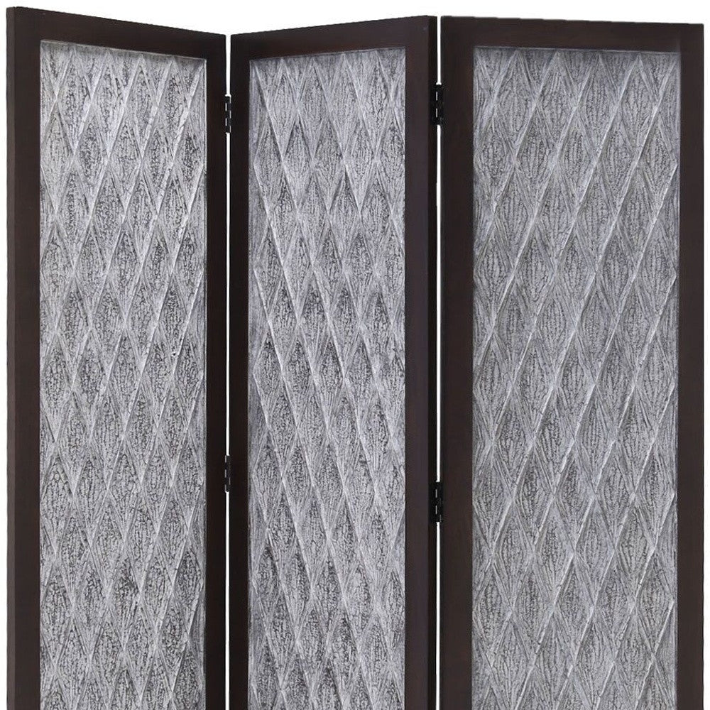 70" Brown Folding Three Panel Screen Room Divider-Room Dividers-DECOROLALA