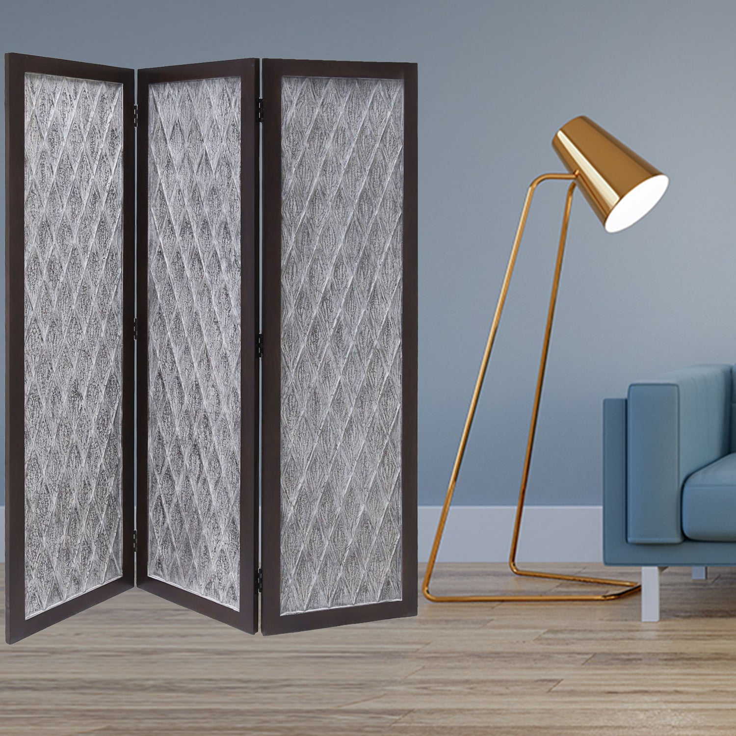 70" Brown Folding Three Panel Screen Room Divider-Room Dividers-DECOROLALA