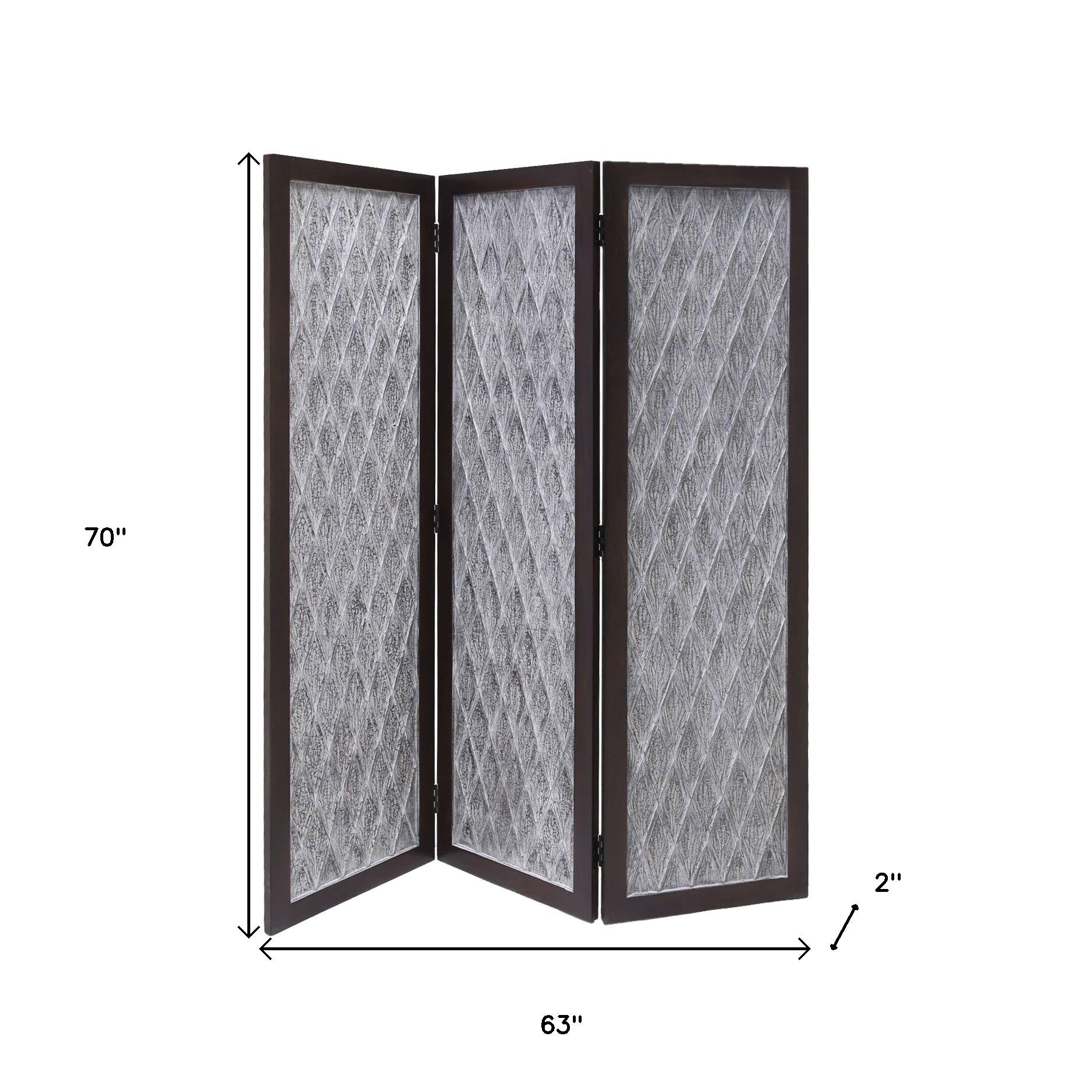 70" Brown Folding Three Panel Screen Room Divider-Room Dividers-DECOROLALA