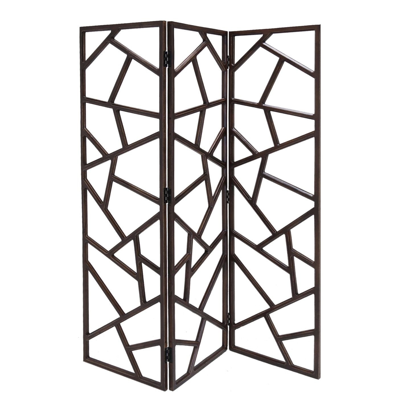 70" Brown Solid Wood Folding Three Panel Screen Room Divider-Room Dividers-DECOROLALA