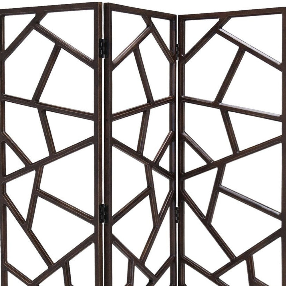 70" Brown Solid Wood Folding Three Panel Screen Room Divider-Room Dividers-DECOROLALA