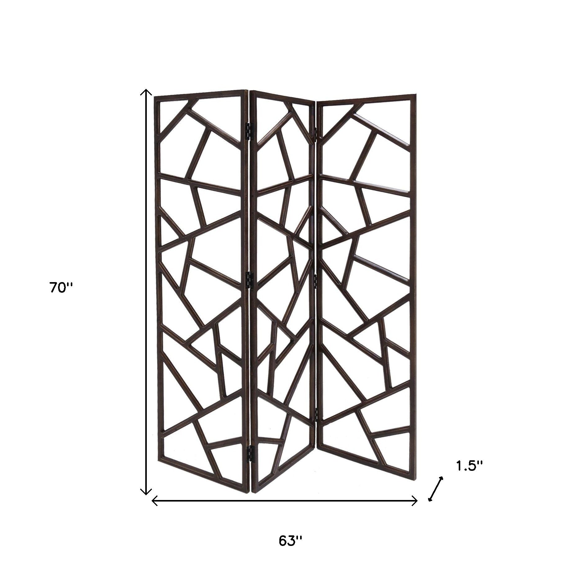 70" Brown Solid Wood Folding Three Panel Screen Room Divider-Room Dividers-DECOROLALA