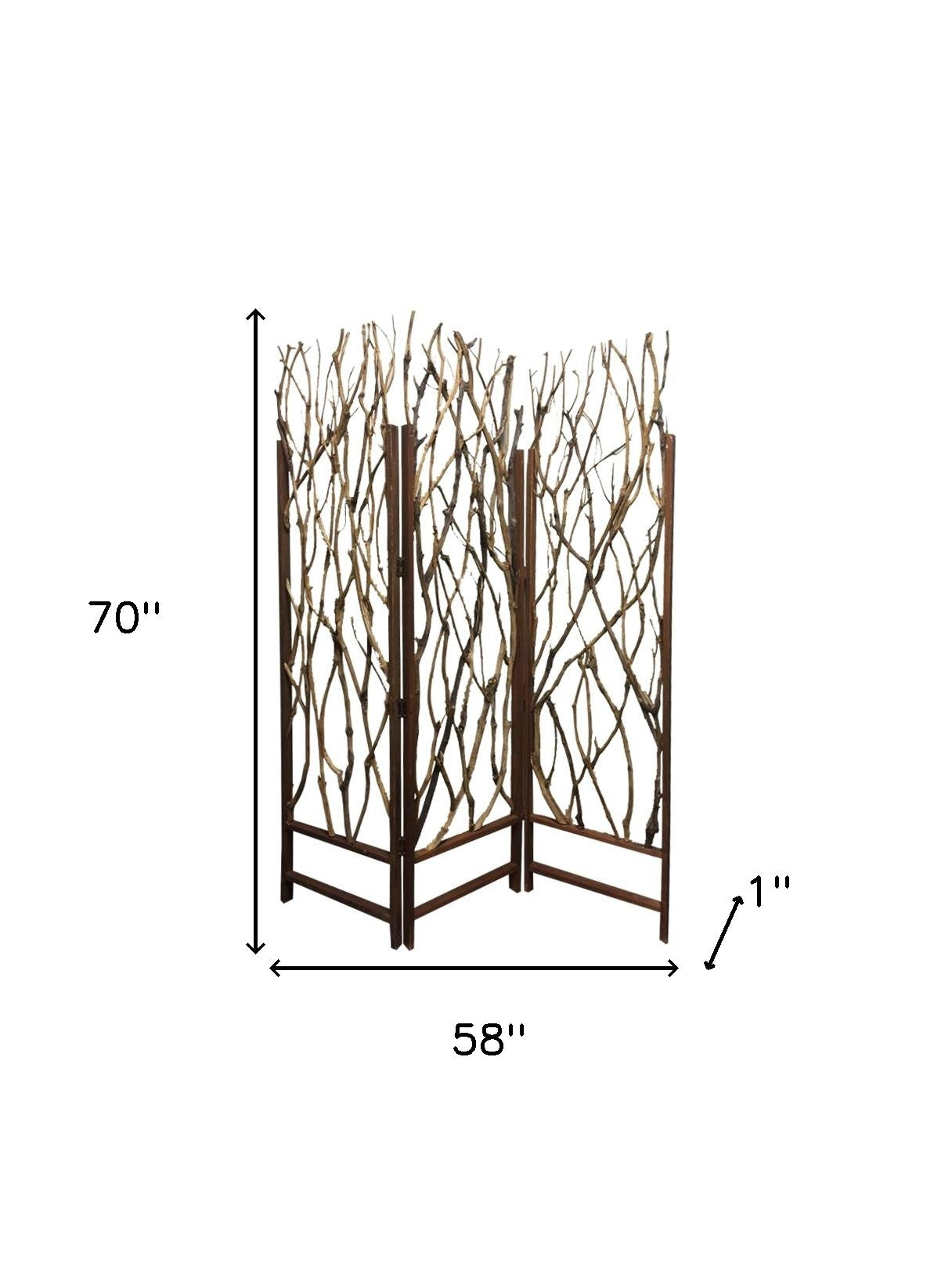 70" Brown Wood Branches Folding Three Panel Screen Room Divider-Room Dividers-DECOROLALA