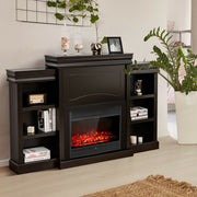 70" Fireplace Media Console with 6 Shelves - Brown MDF-Entertainment Centers & TV Stands-DECOROLALA